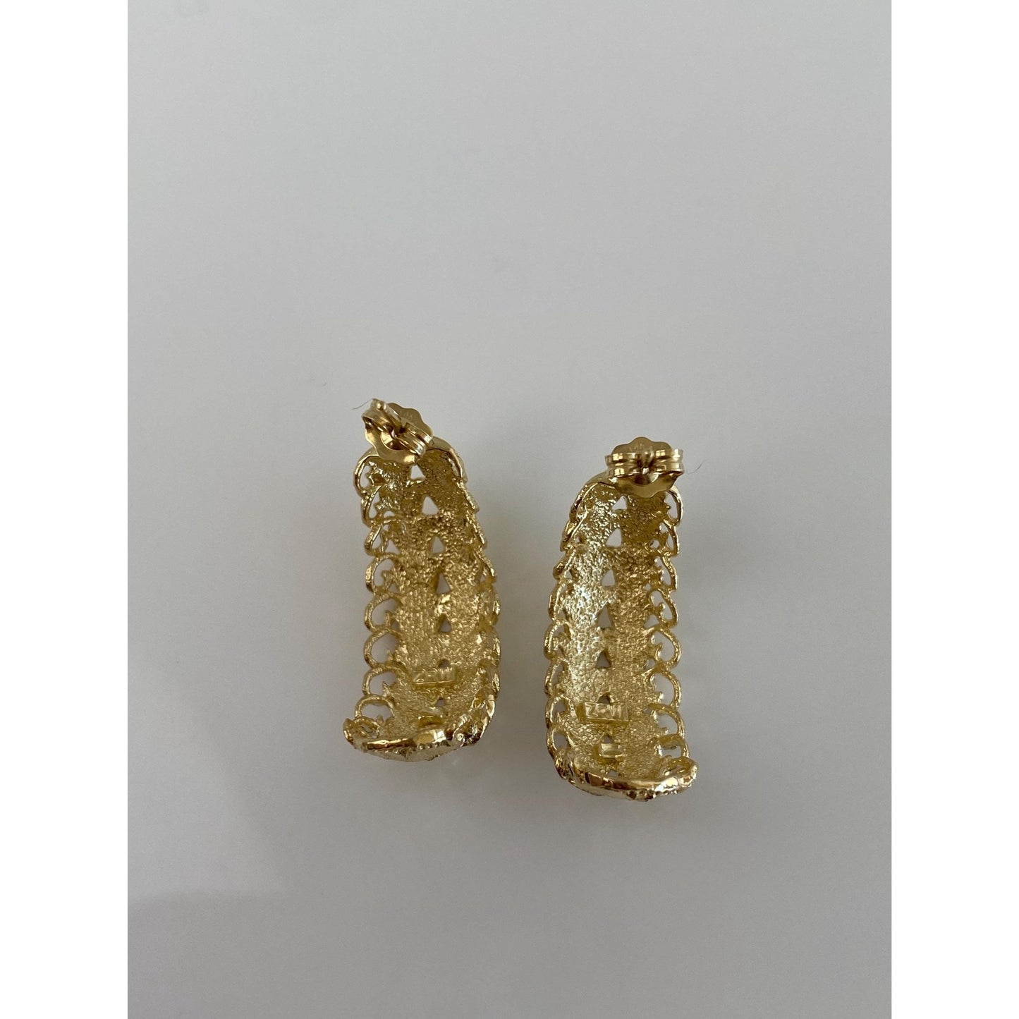 Vintage Solid 14k Yellow Gold Diamond Cut Hearts Drop Earrings