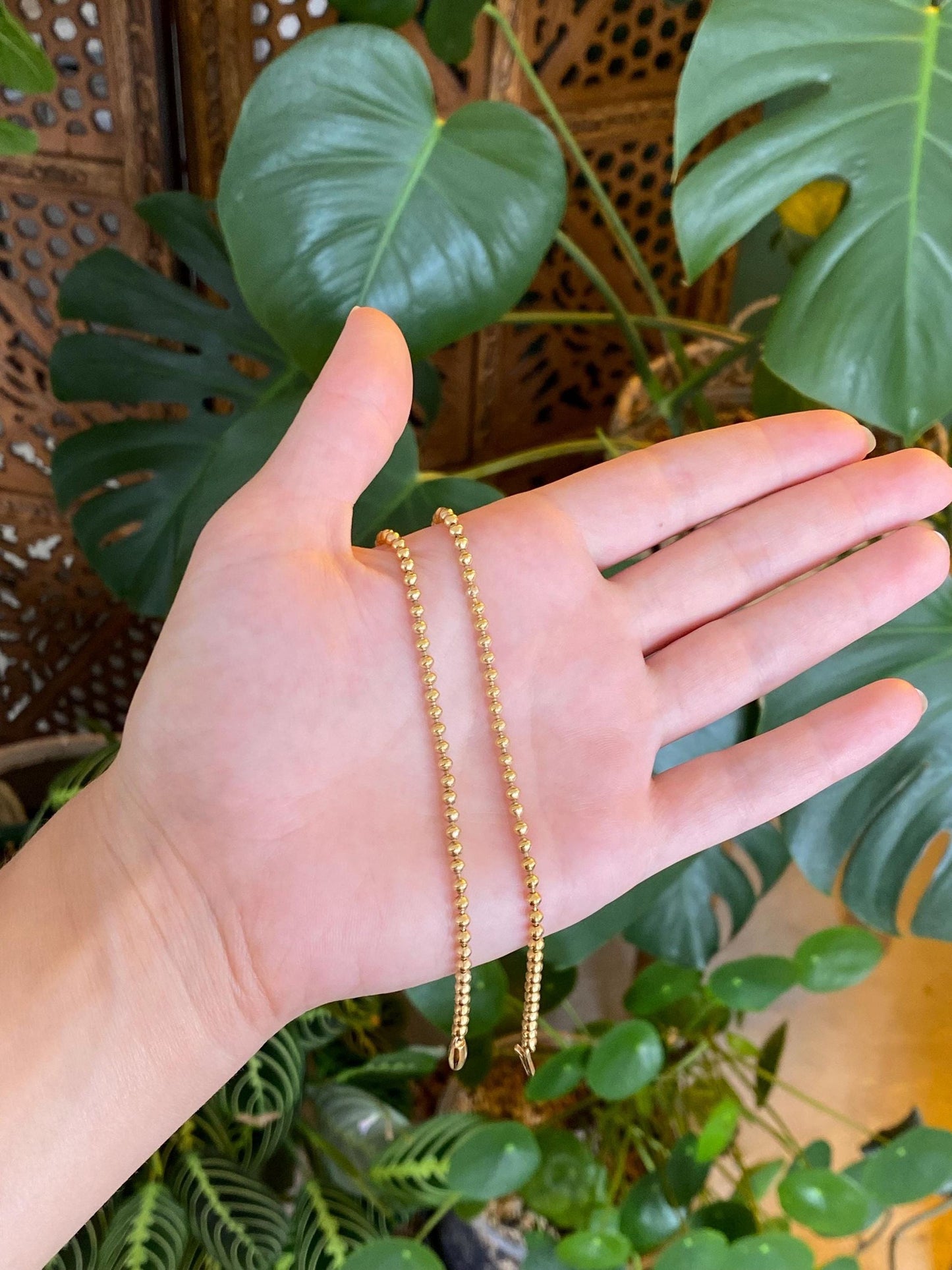 Vintage Solid 22k Yellow Gold Ball Chain Necklace - 15.75 inches
