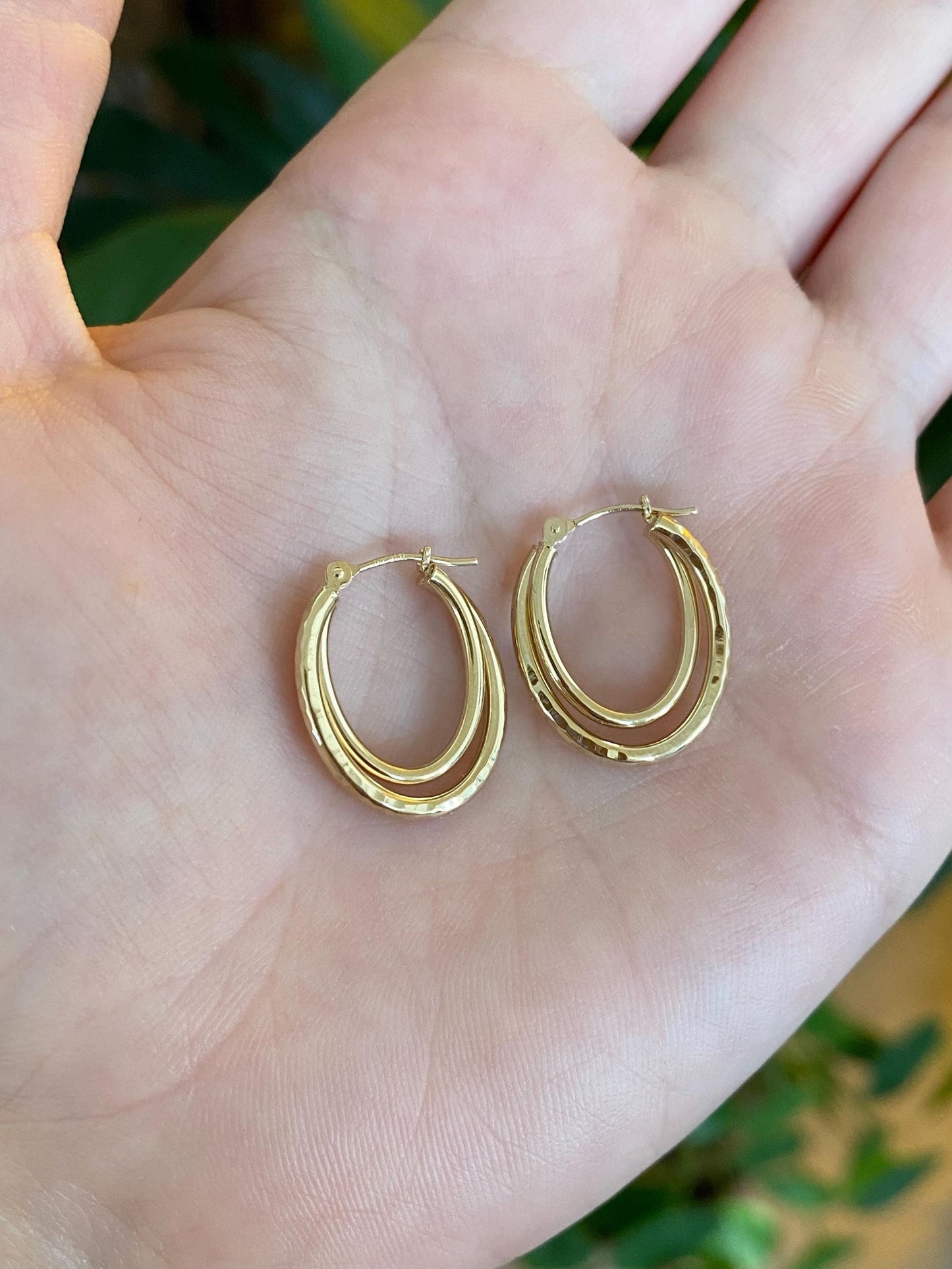 Vintage 14k Yellow Gold Layered Textured Hoop Earrings