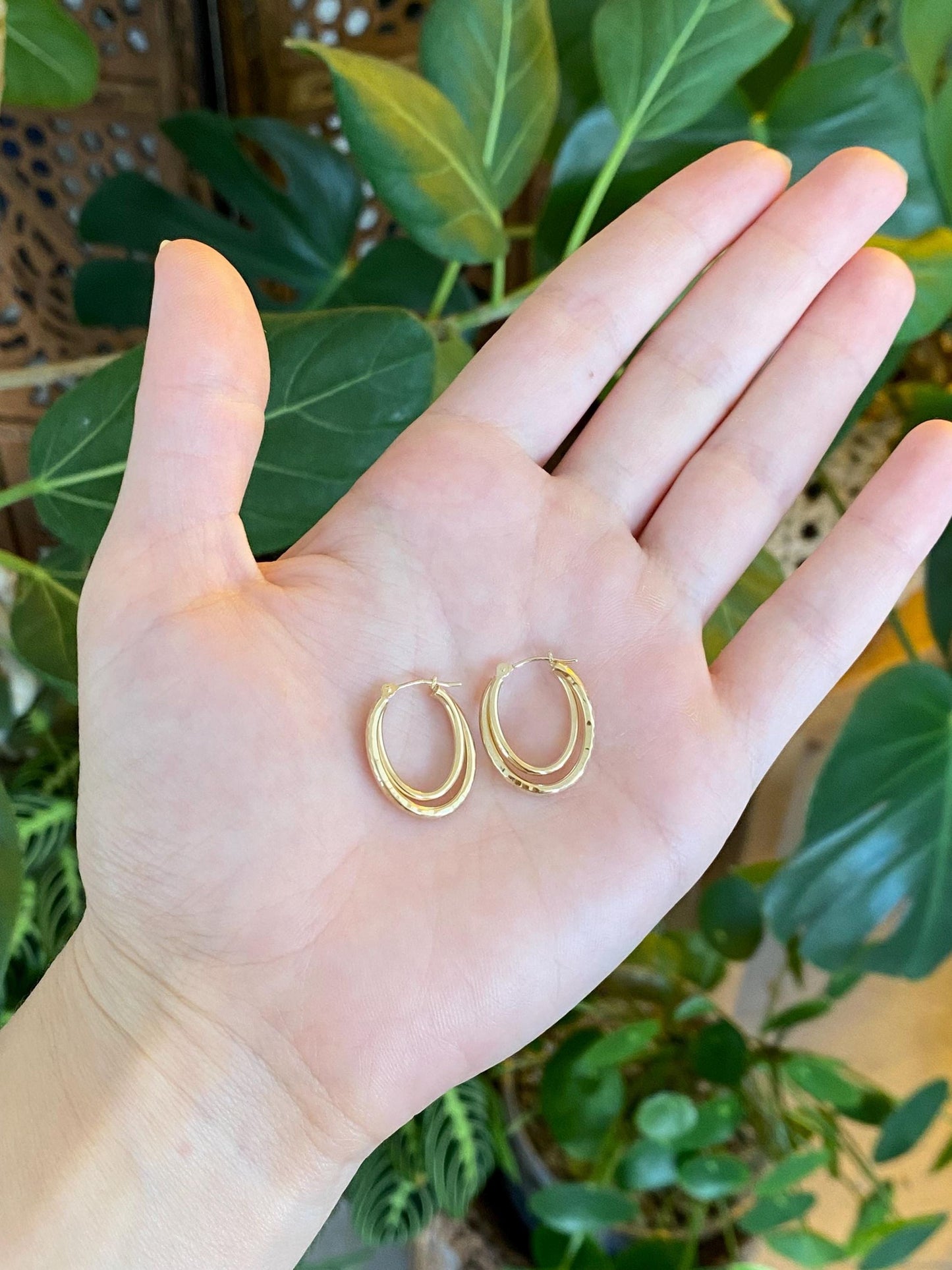 Vintage 14k Yellow Gold Layered Textured Hoop Earrings