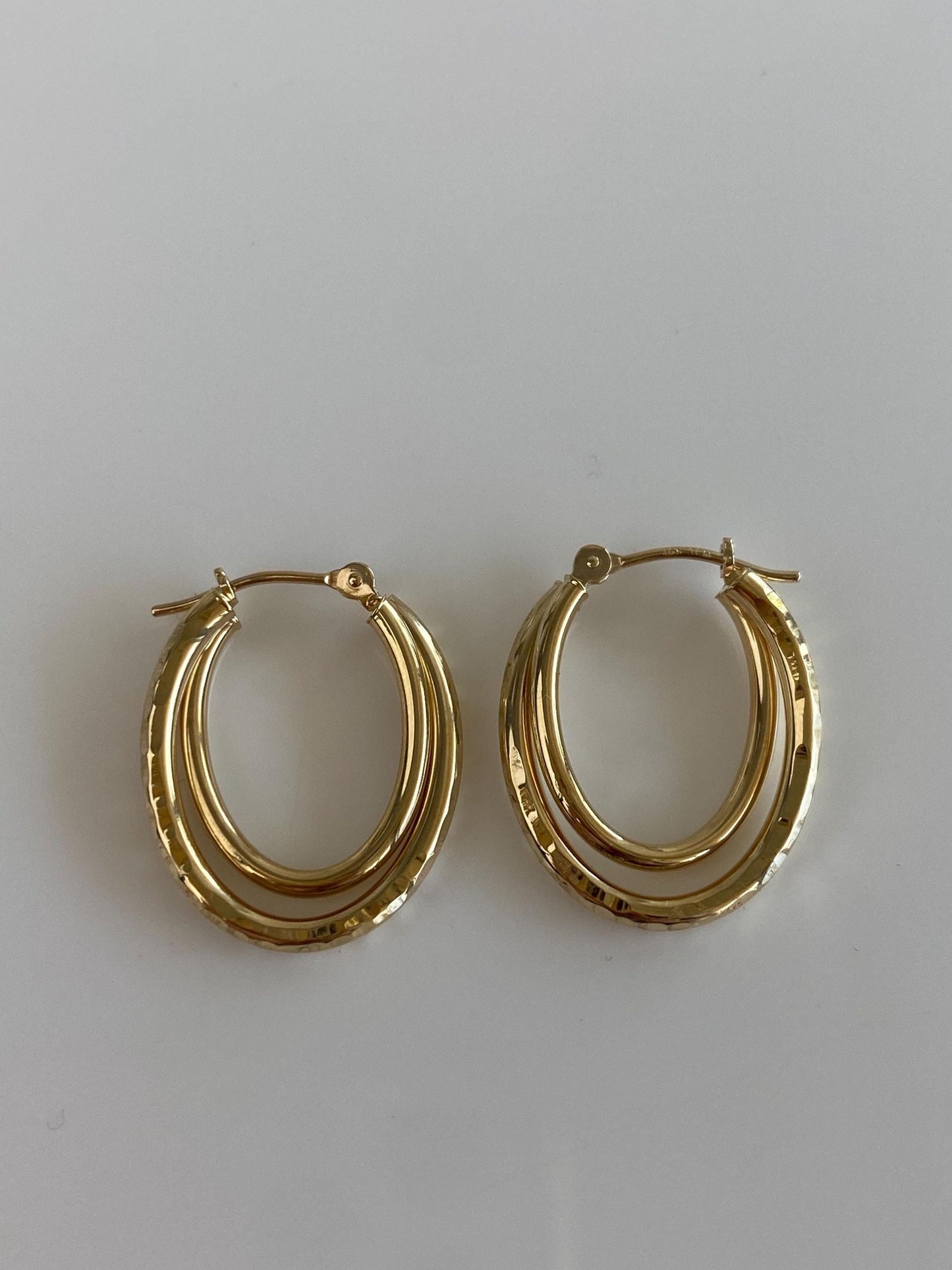 Vintage 14k Yellow Gold Layered Textured Hoop Earrings