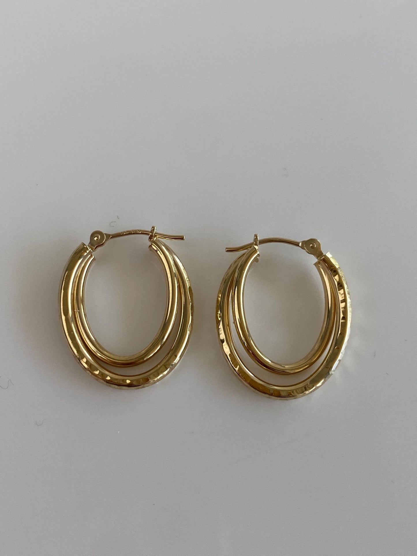 Vintage 14k Yellow Gold Layered Textured Hoop Earrings