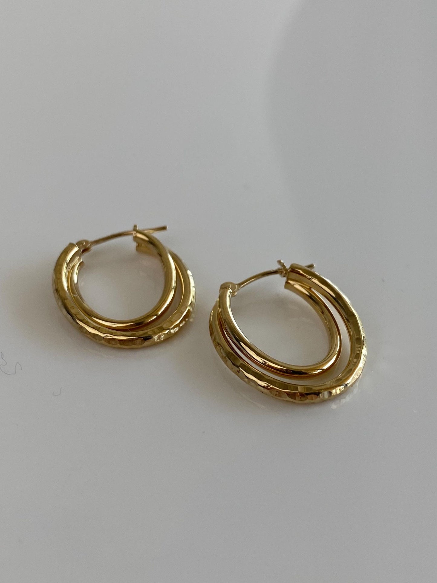 Vintage 14k Yellow Gold Layered Textured Hoop Earrings