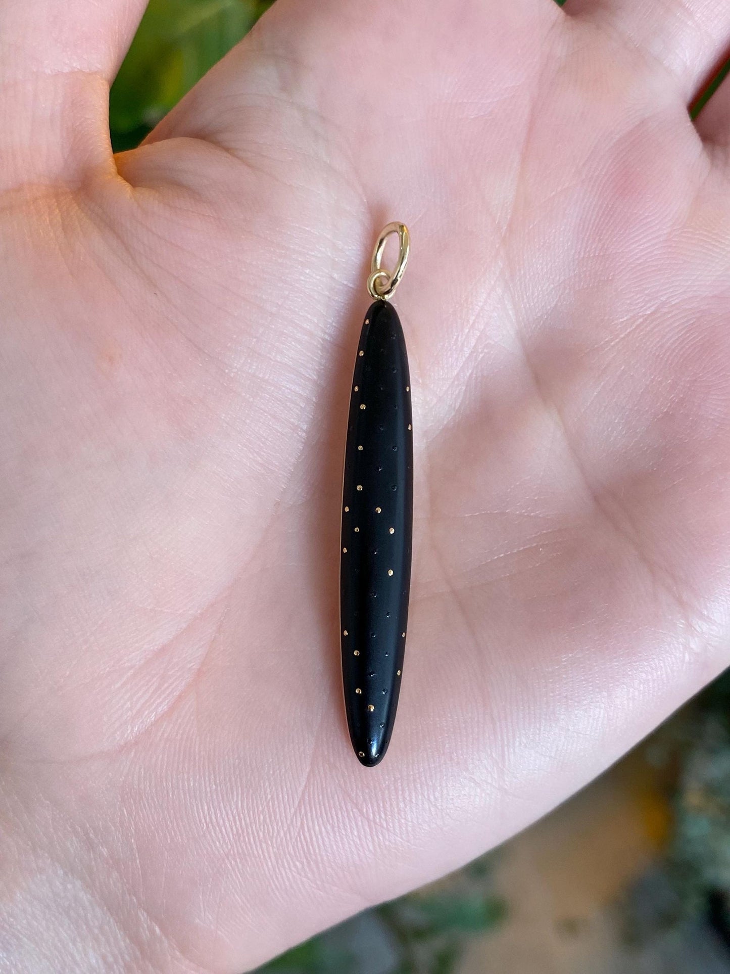 Vintage 14k Yellow Gold Black Enamel Dotted Bar Charm