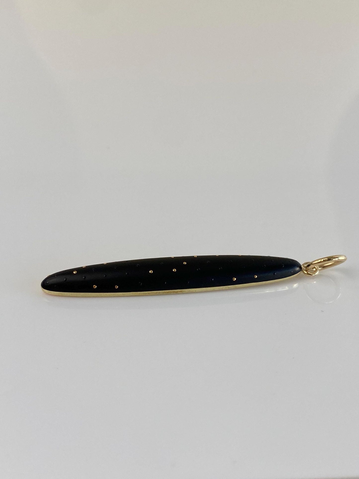 Vintage 14k Yellow Gold Black Enamel Dotted Bar Charm