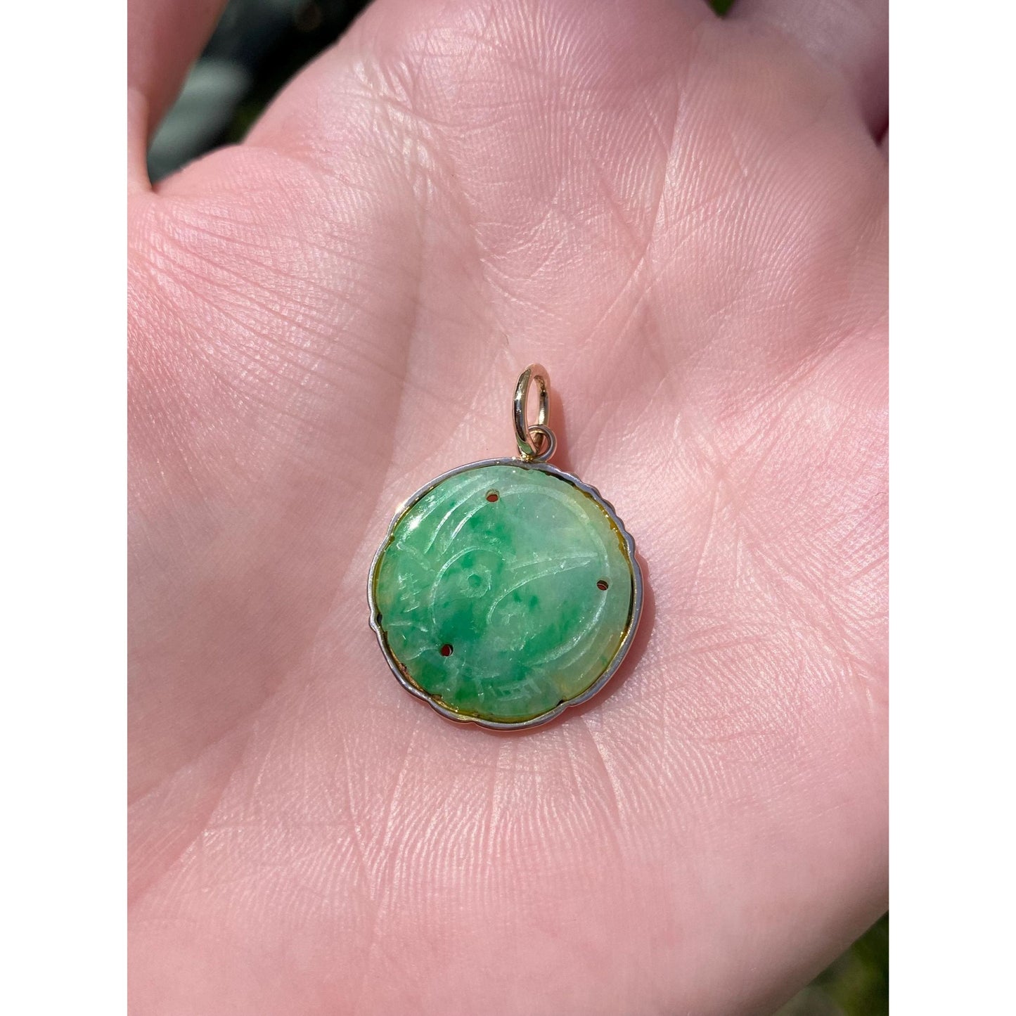 Vintage Solid 14k Yellow Gold Carved Jade Charm