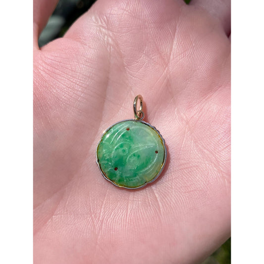 Vintage Solid 14k Yellow Gold Carved Jade Charm