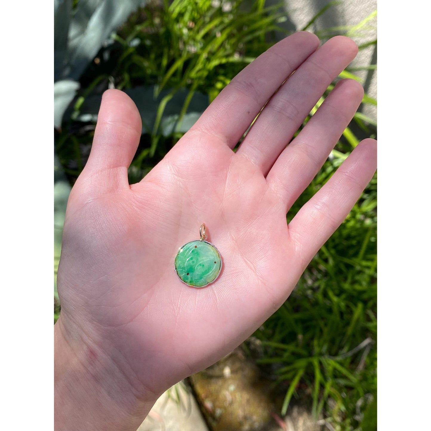 Vintage Solid 14k Yellow Gold Carved Jade Charm