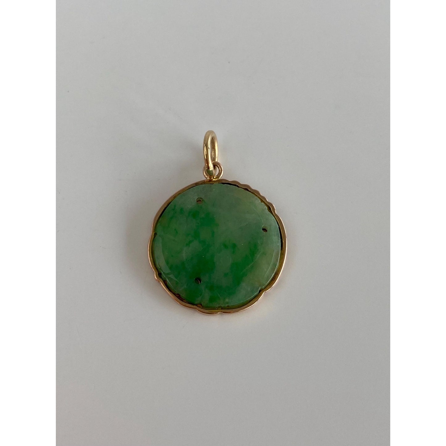 Vintage Solid 14k Yellow Gold Carved Jade Charm
