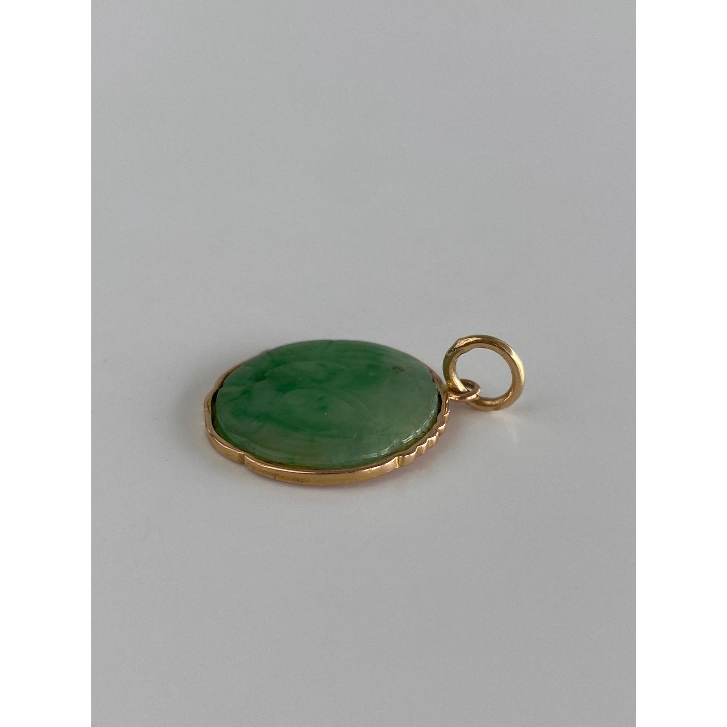 Vintage Solid 14k Yellow Gold Carved Jade Charm