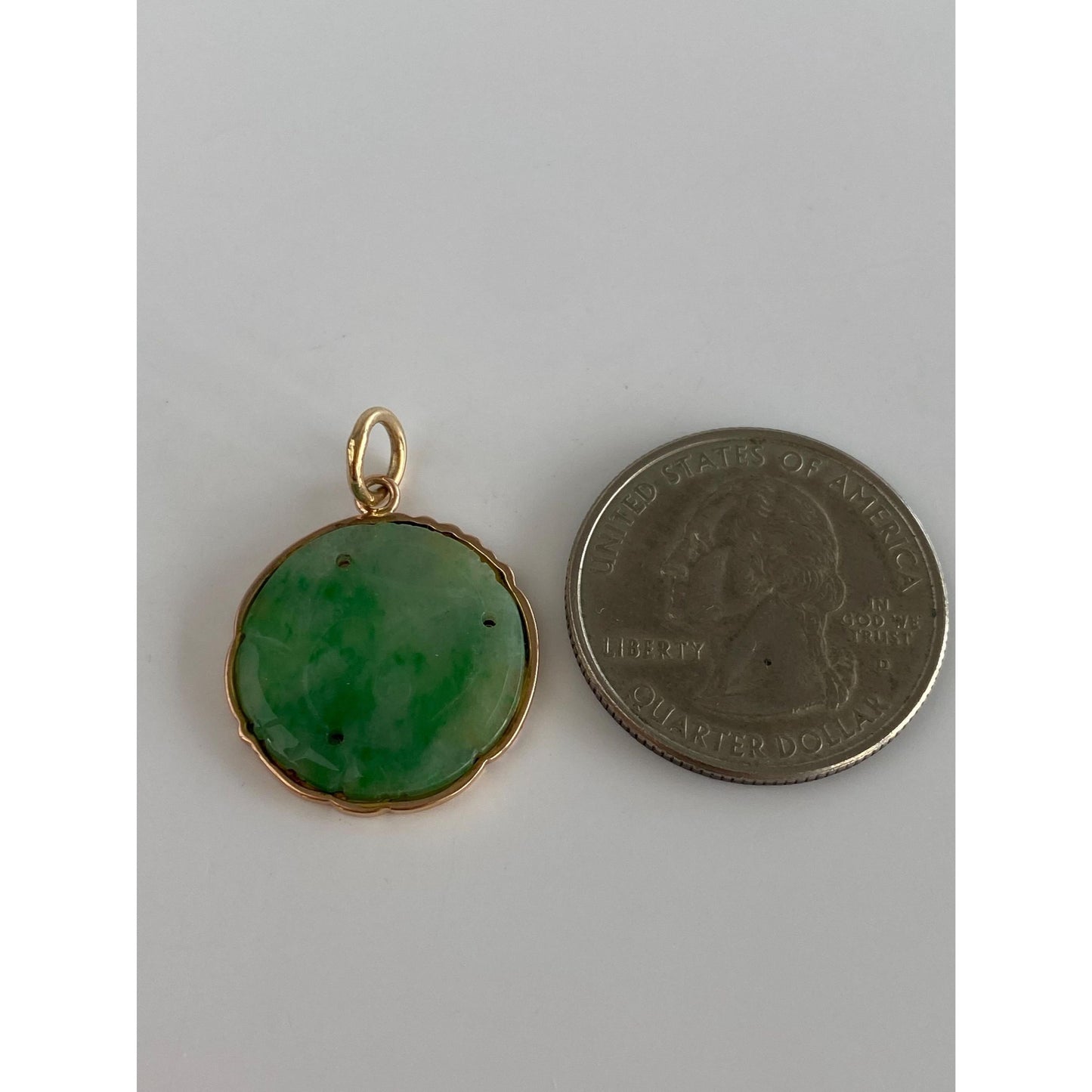 Vintage Solid 14k Yellow Gold Carved Jade Charm