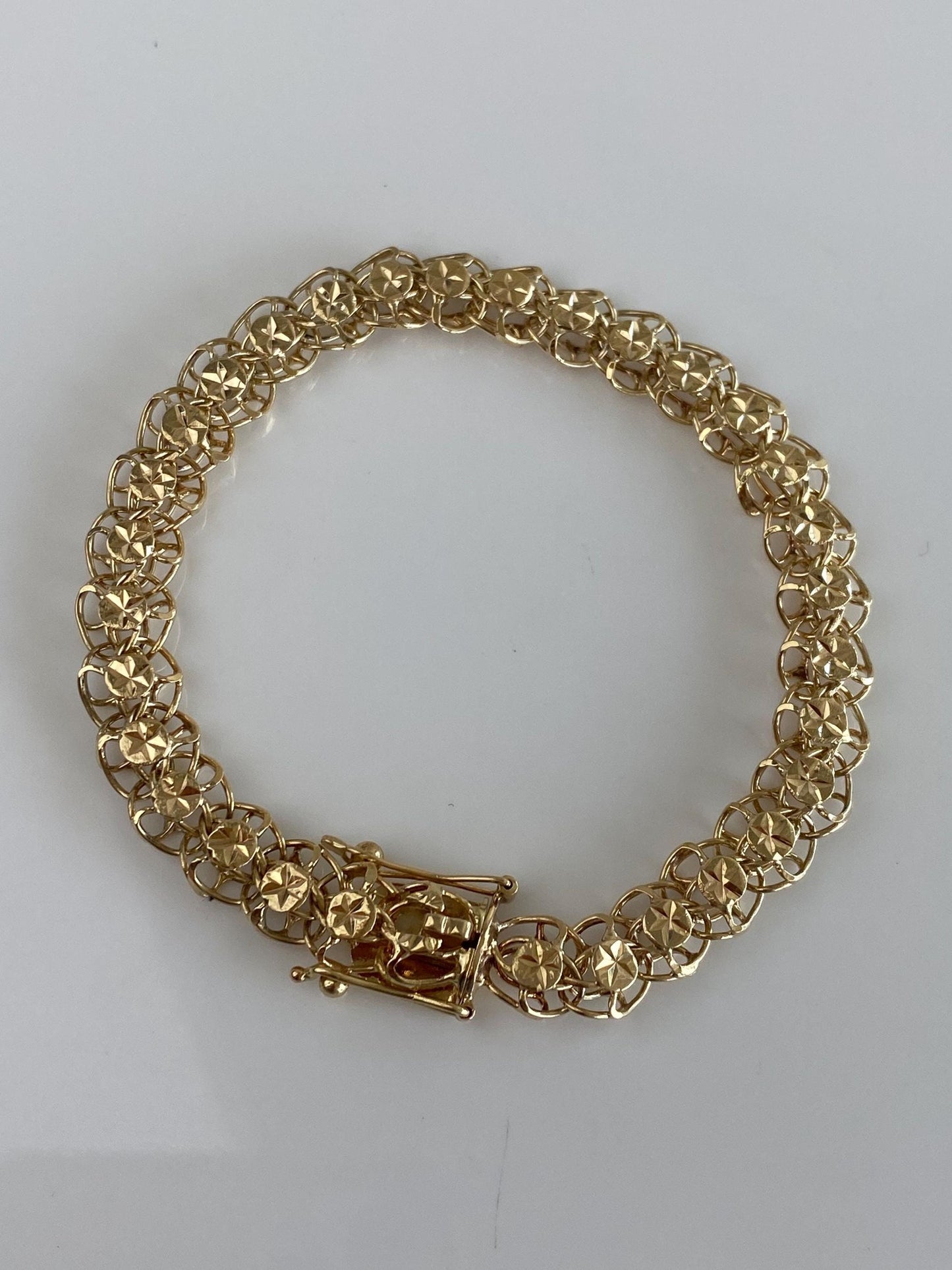 Vintage Solid 14k Yellow Gold Diamond Cut Stars Charm Bracelet - 7.5 inches