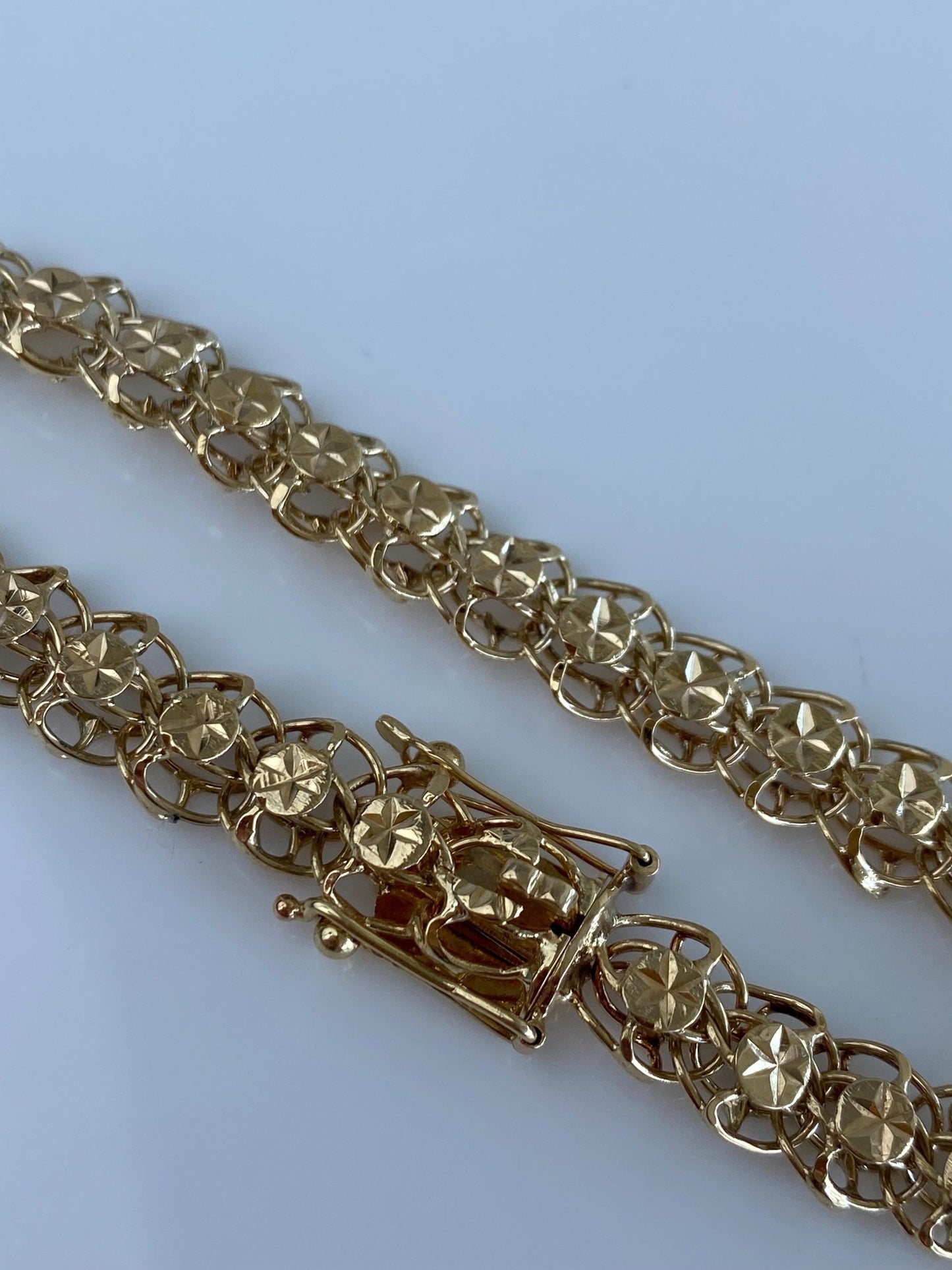 Vintage Solid 14k Yellow Gold Diamond Cut Stars Charm Bracelet - 7.5 inches
