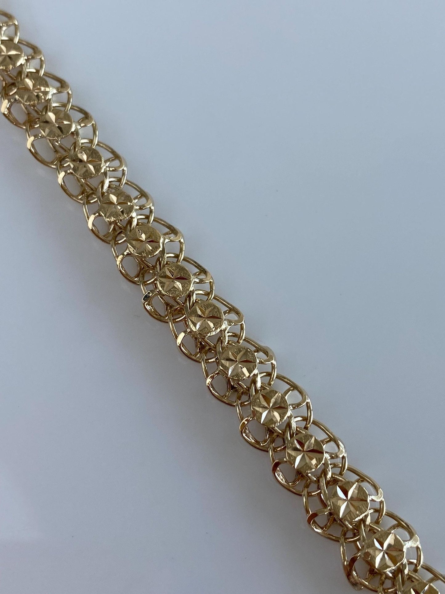 Vintage Solid 14k Yellow Gold Diamond Cut Stars Charm Bracelet - 7.5 inches