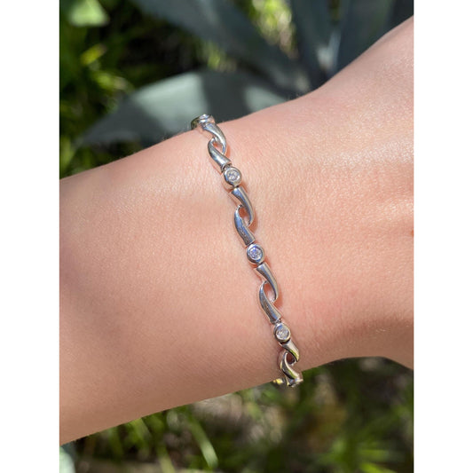 Solid 14k White Gold Diamond Link Bracelet - 7 inches