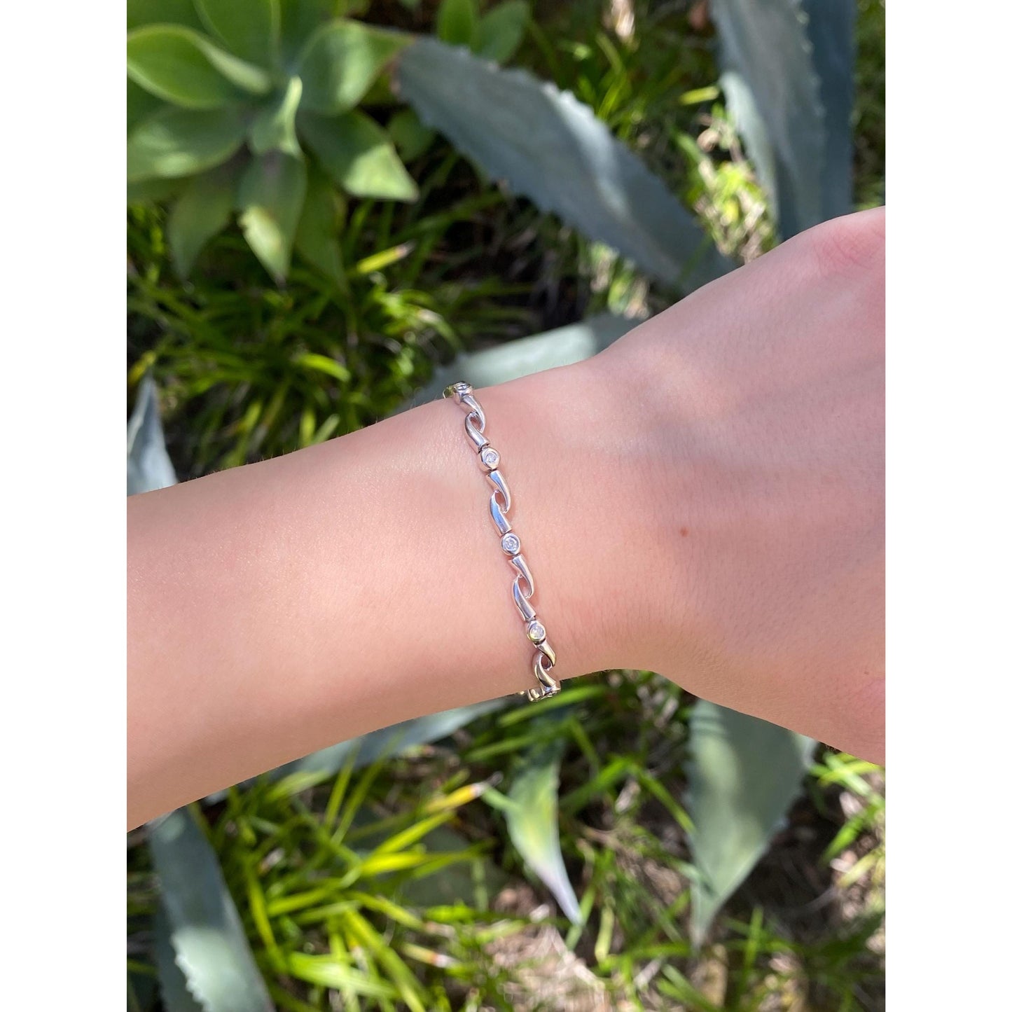 Solid 14k White Gold Diamond Link Bracelet - 7 inches