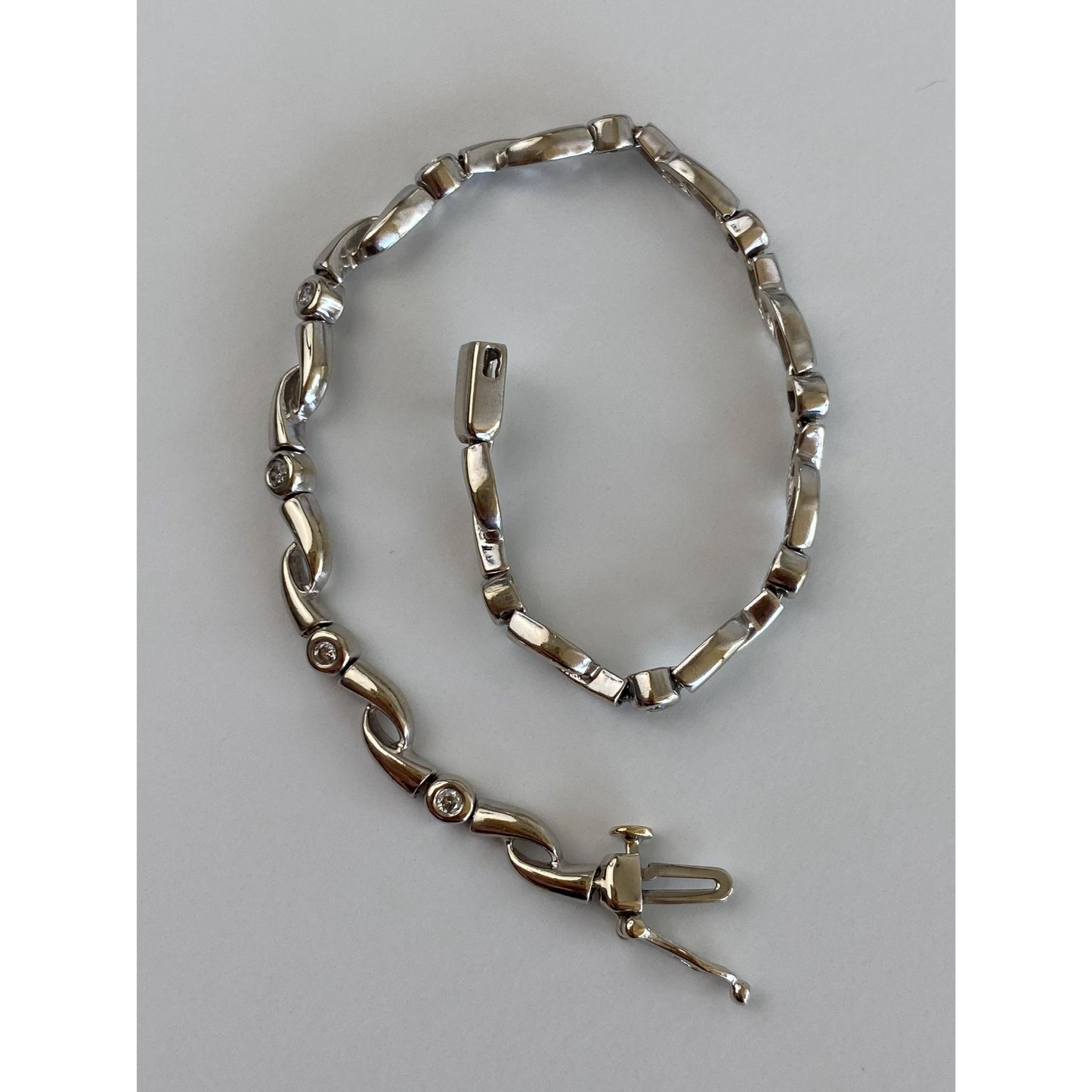 Solid 14k White Gold Diamond Link Bracelet - 7 inches