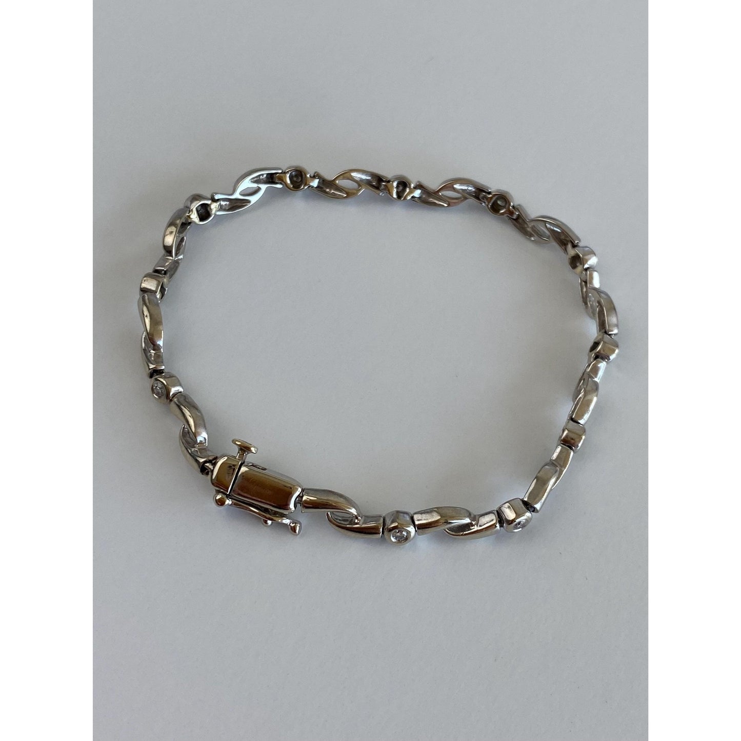 Solid 14k White Gold Diamond Link Bracelet - 7 inches