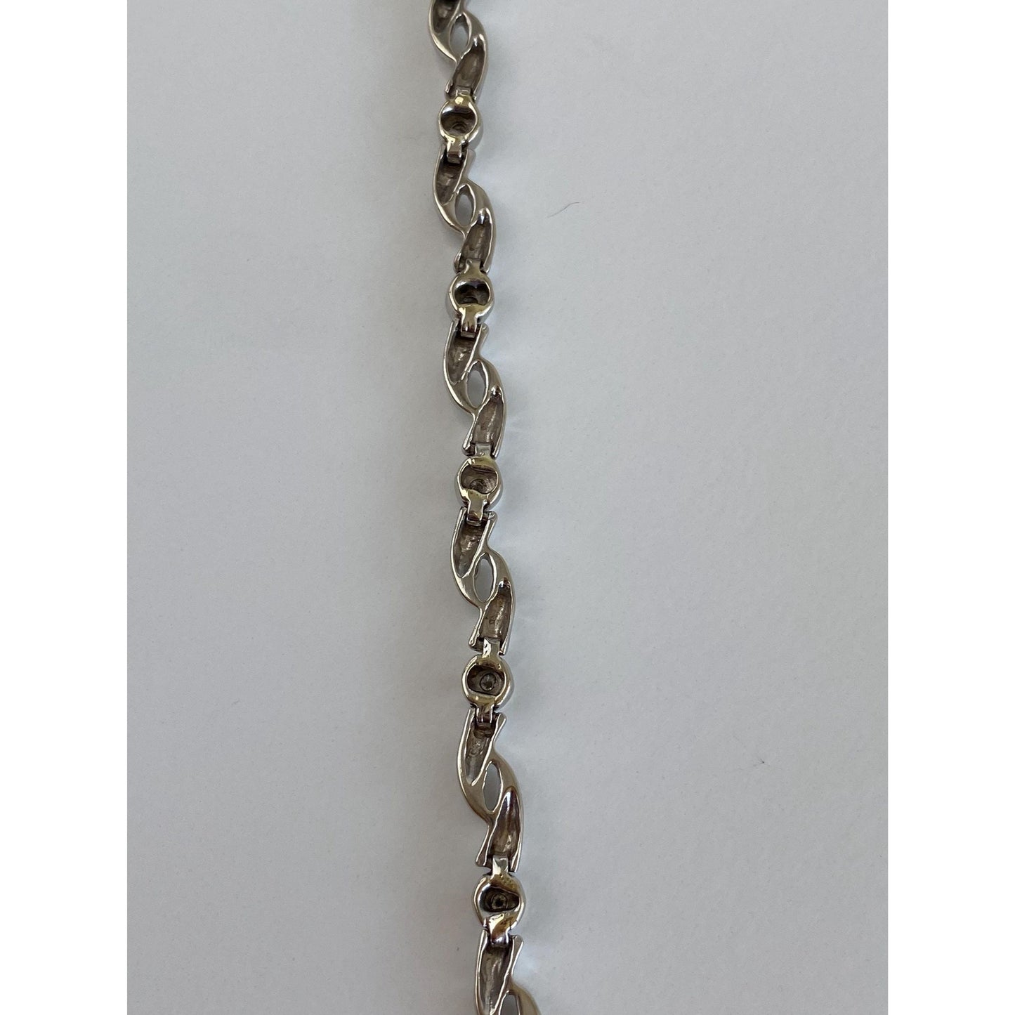 Solid 14k White Gold Diamond Link Bracelet - 7 inches