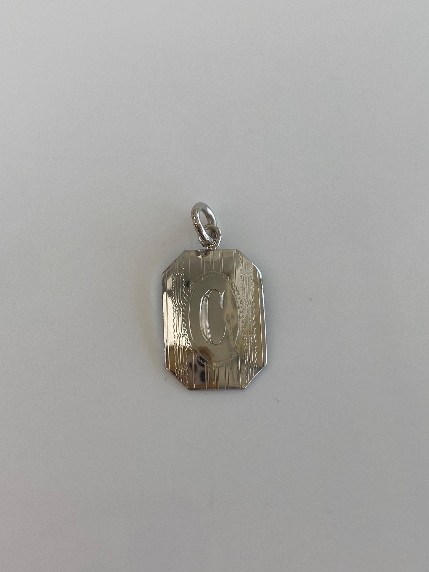 Vintage Solid 14k White Gold Initial 'C' Cufflink Conversion Charm