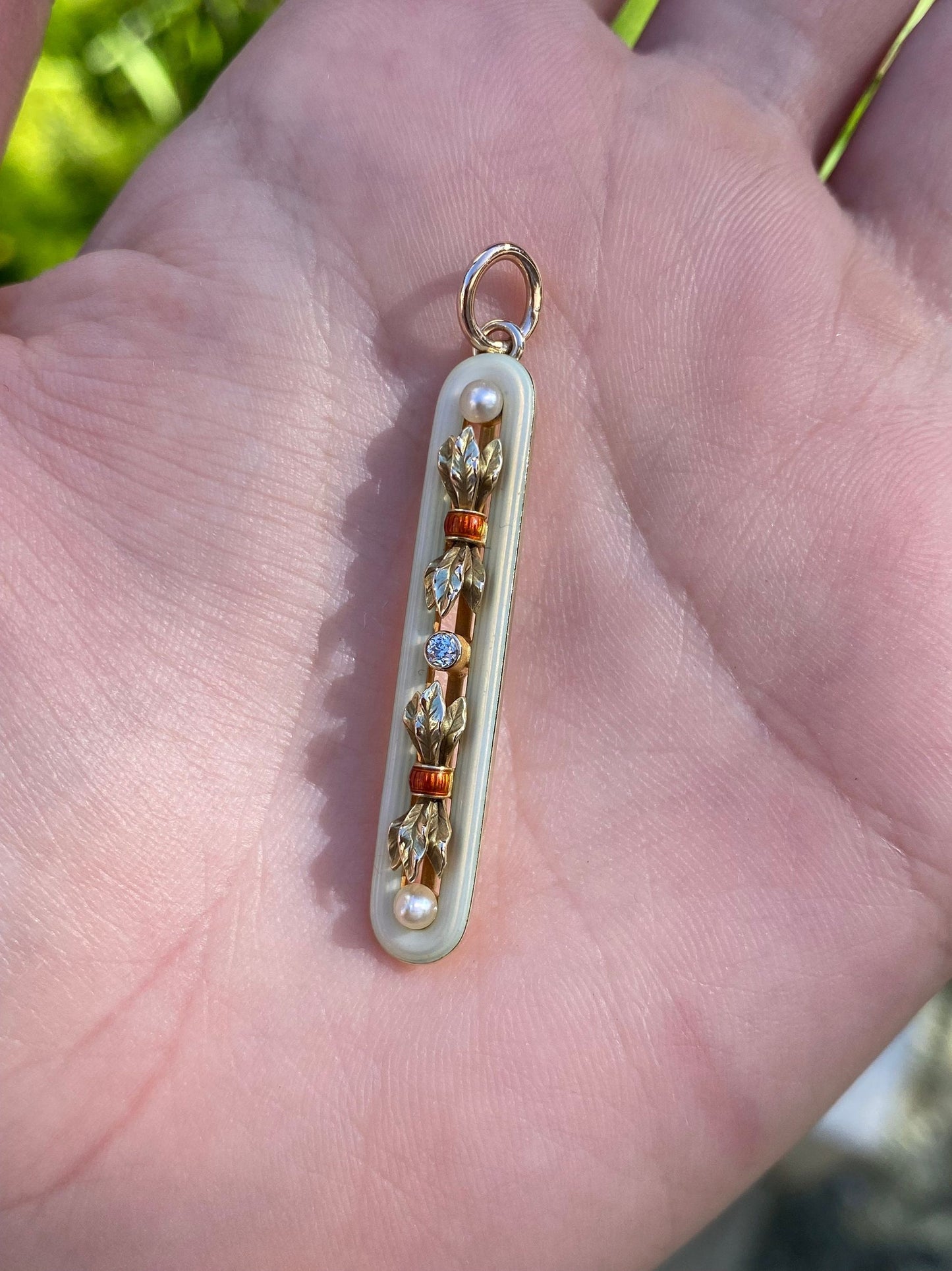 Vintage Solid 14k Yellow Gold Enamel Diamond & Pearl Pin Conversion Charm