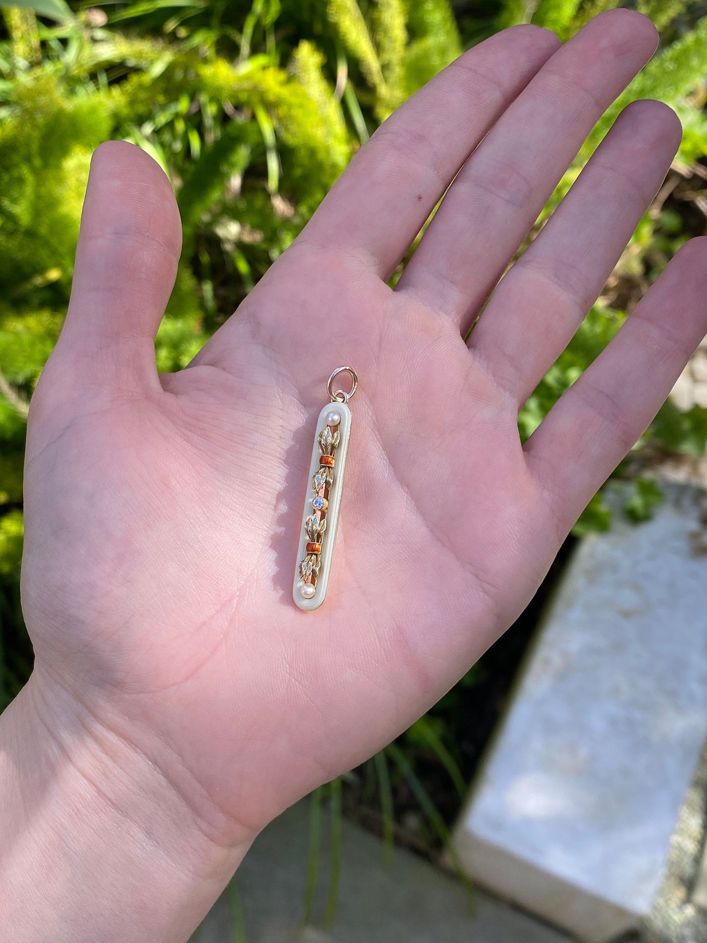 Vintage Solid 14k Yellow Gold Enamel Diamond & Pearl Pin Conversion Charm