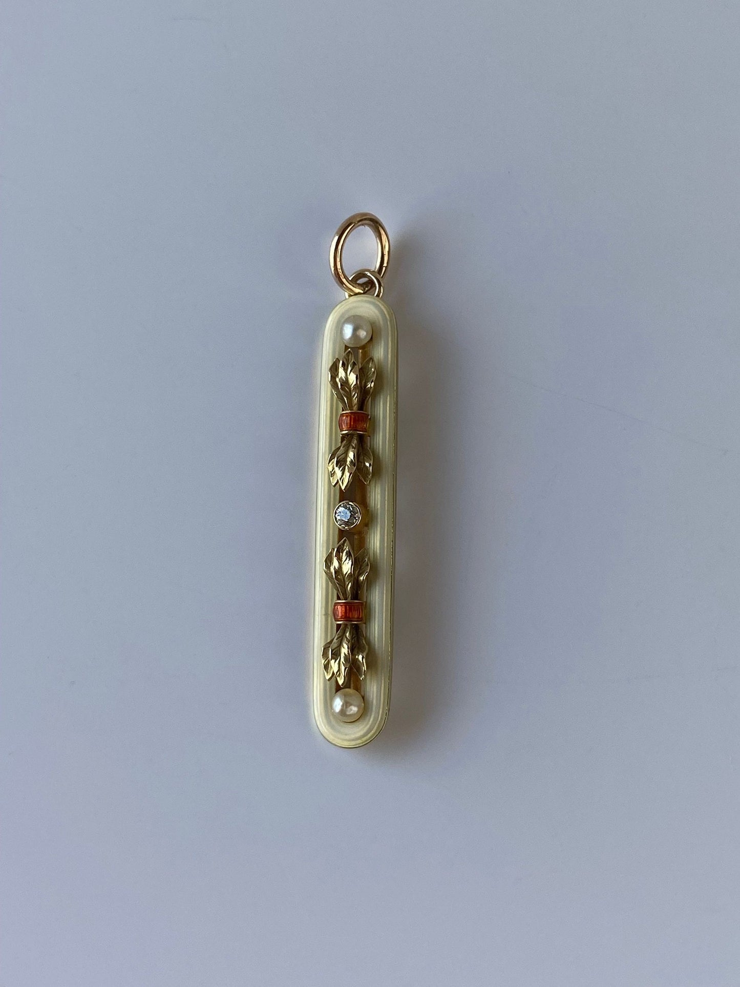 Vintage Solid 14k Yellow Gold Enamel Diamond & Pearl Pin Conversion Charm