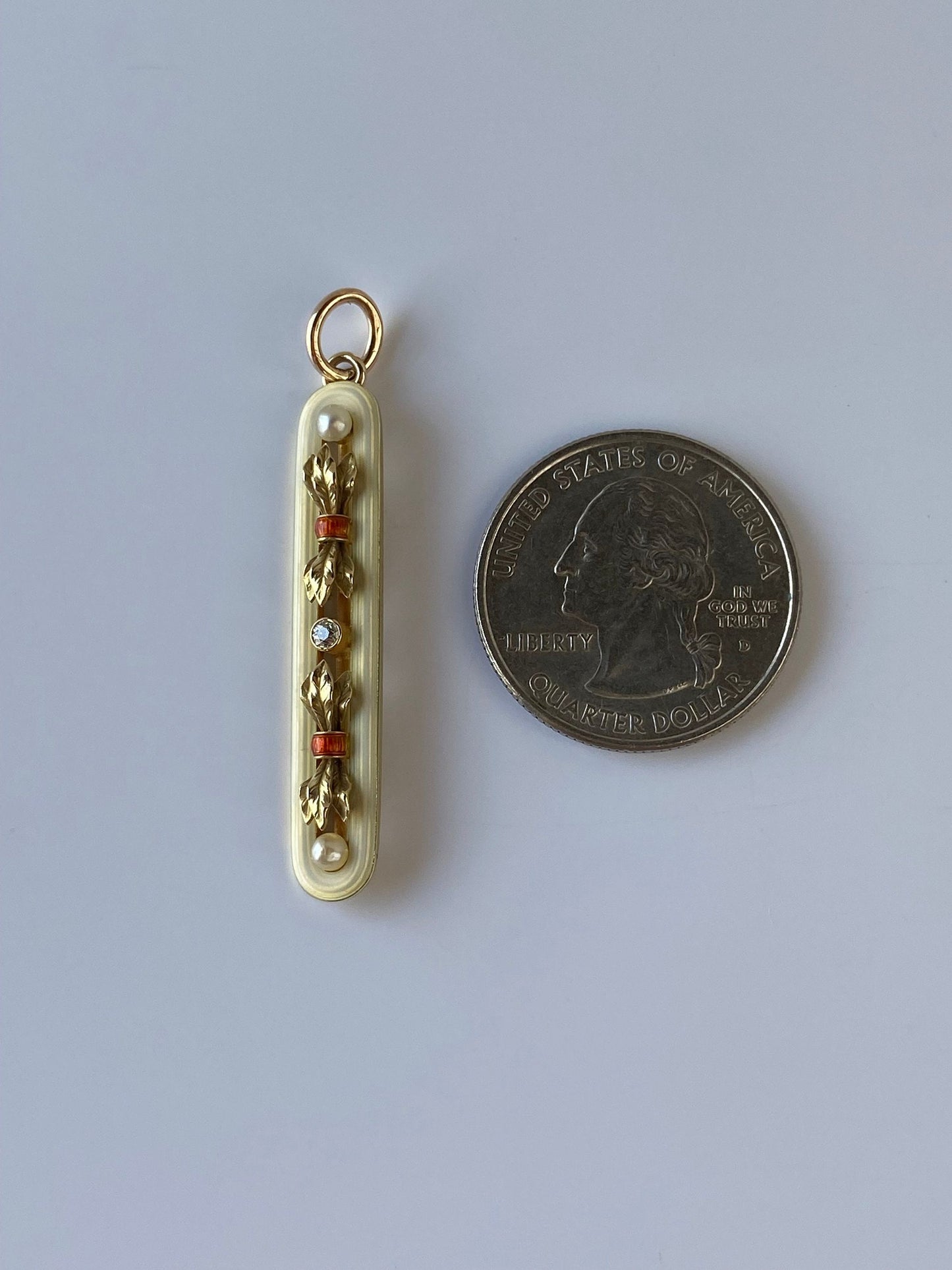 Vintage Solid 14k Yellow Gold Enamel Diamond & Pearl Pin Conversion Charm