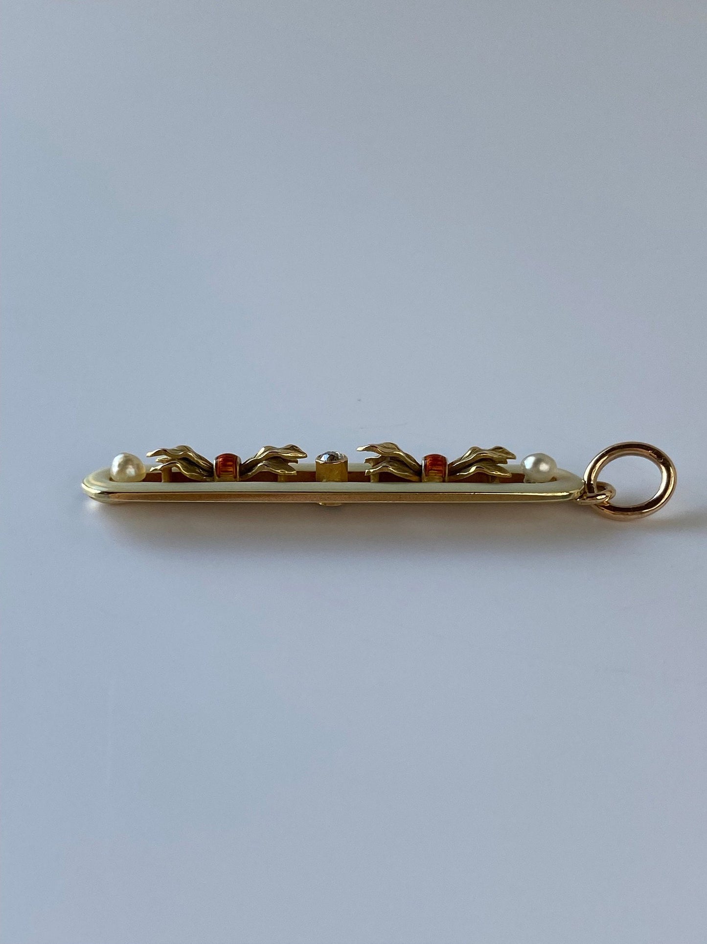 Vintage Solid 14k Yellow Gold Enamel Diamond & Pearl Pin Conversion Charm