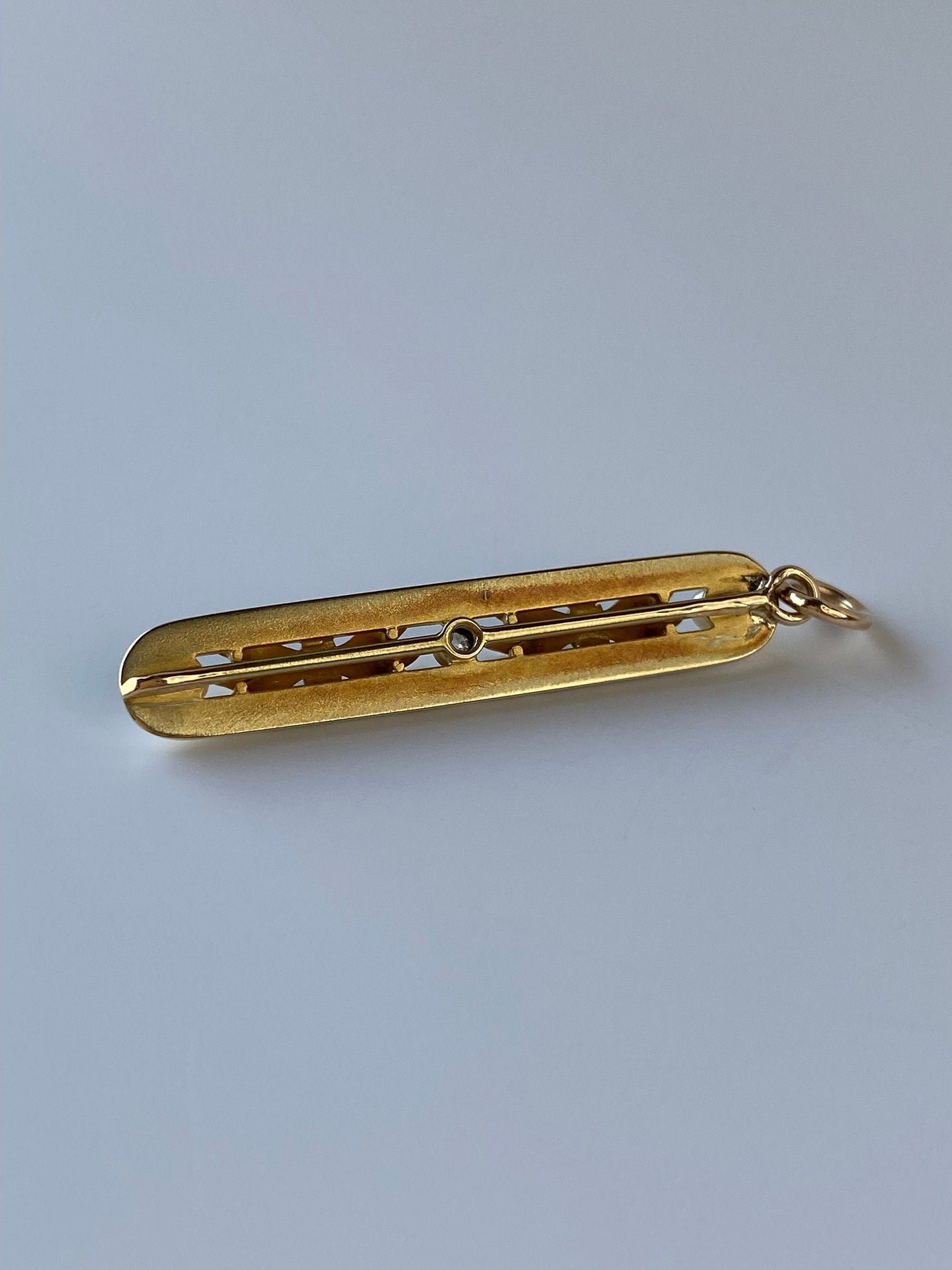 Vintage Solid 14k Yellow Gold Enamel Diamond & Pearl Pin Conversion Charm