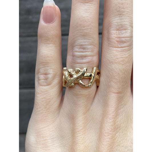 Vintage Solid 14k Yellow Gold Branch Woodsy Ring Band - Size 4.25