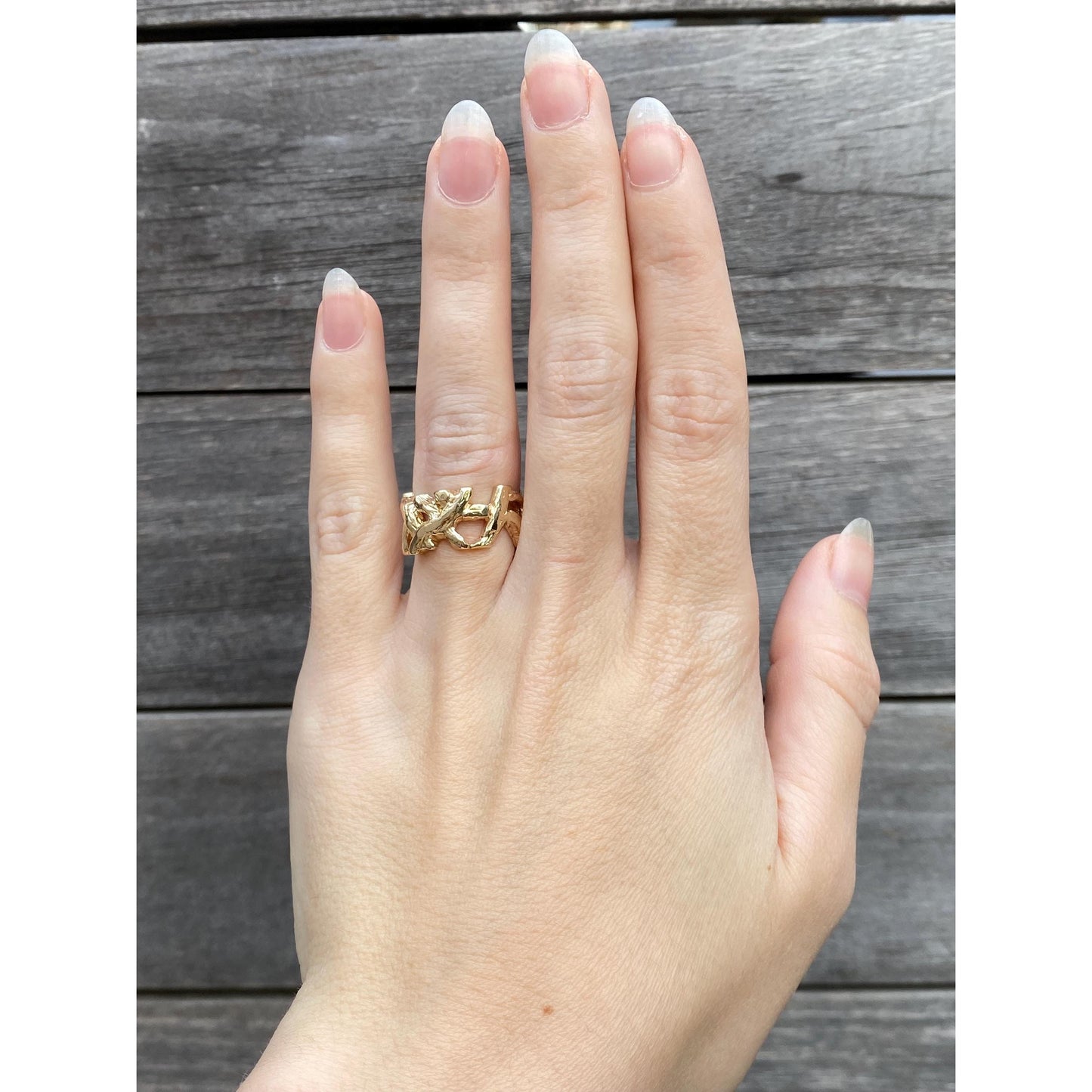 Vintage Solid 14k Yellow Gold Branch Woodsy Ring Band - Size 4.25