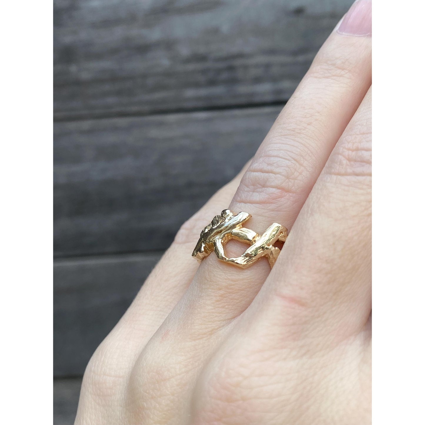 Vintage Solid 14k Yellow Gold Branch Woodsy Ring Band - Size 4.25