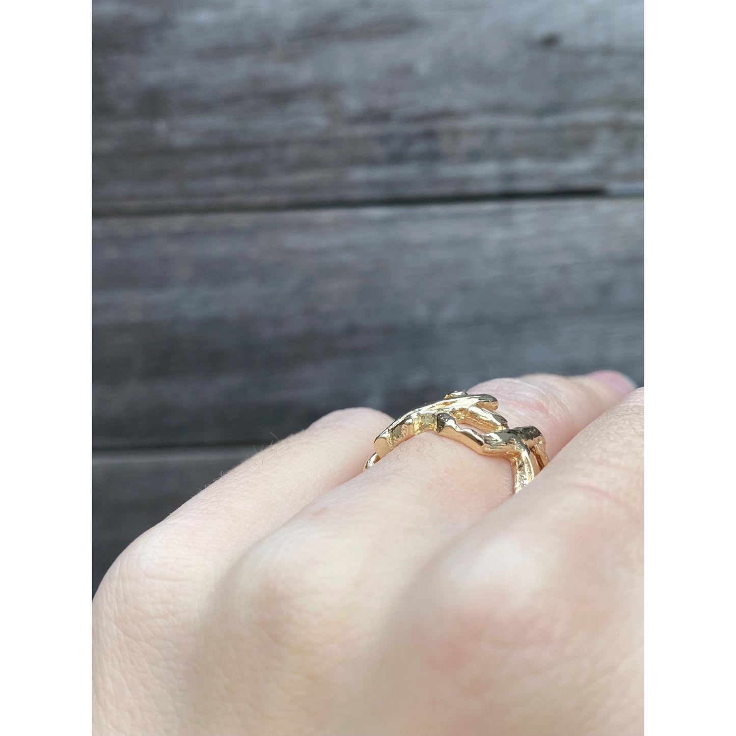 Vintage Solid 14k Yellow Gold Branch Woodsy Ring Band - Size 4.25
