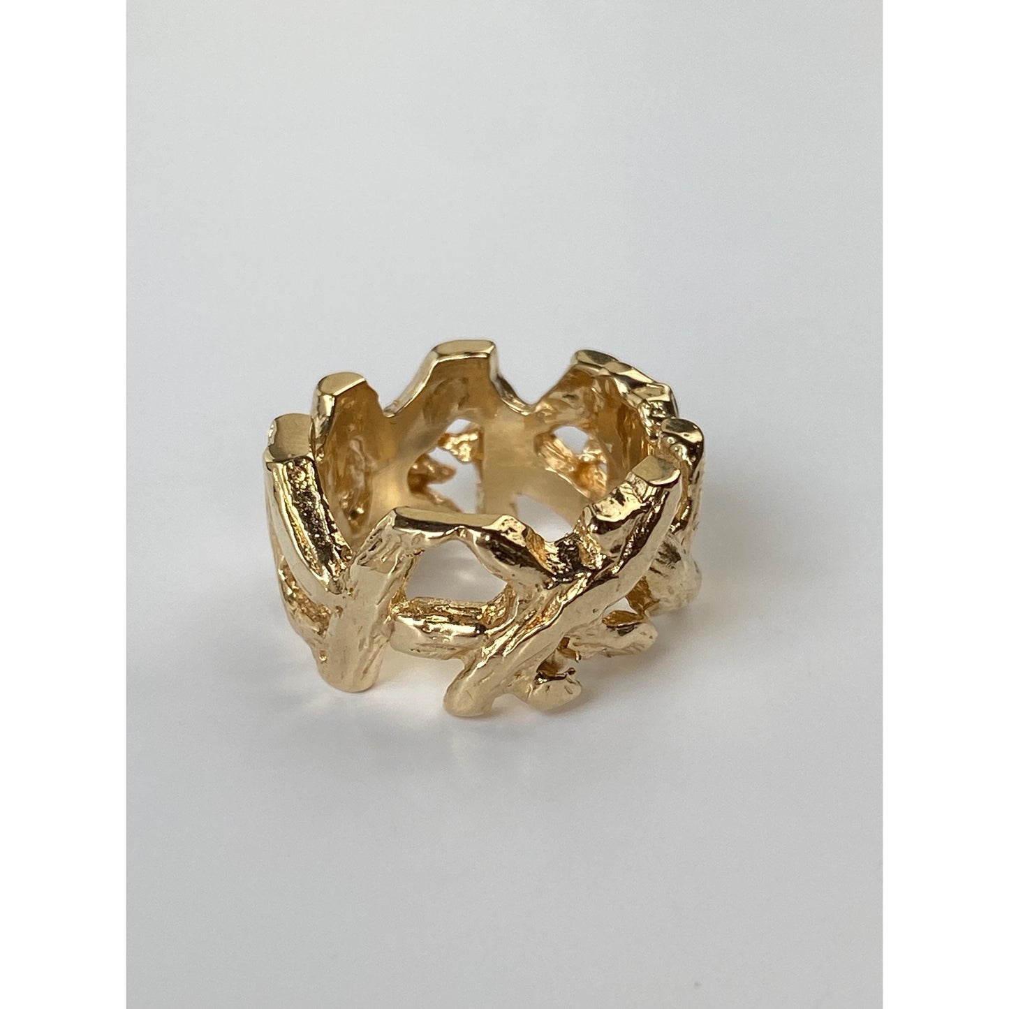 Vintage Solid 14k Yellow Gold Branch Woodsy Ring Band - Size 4.25