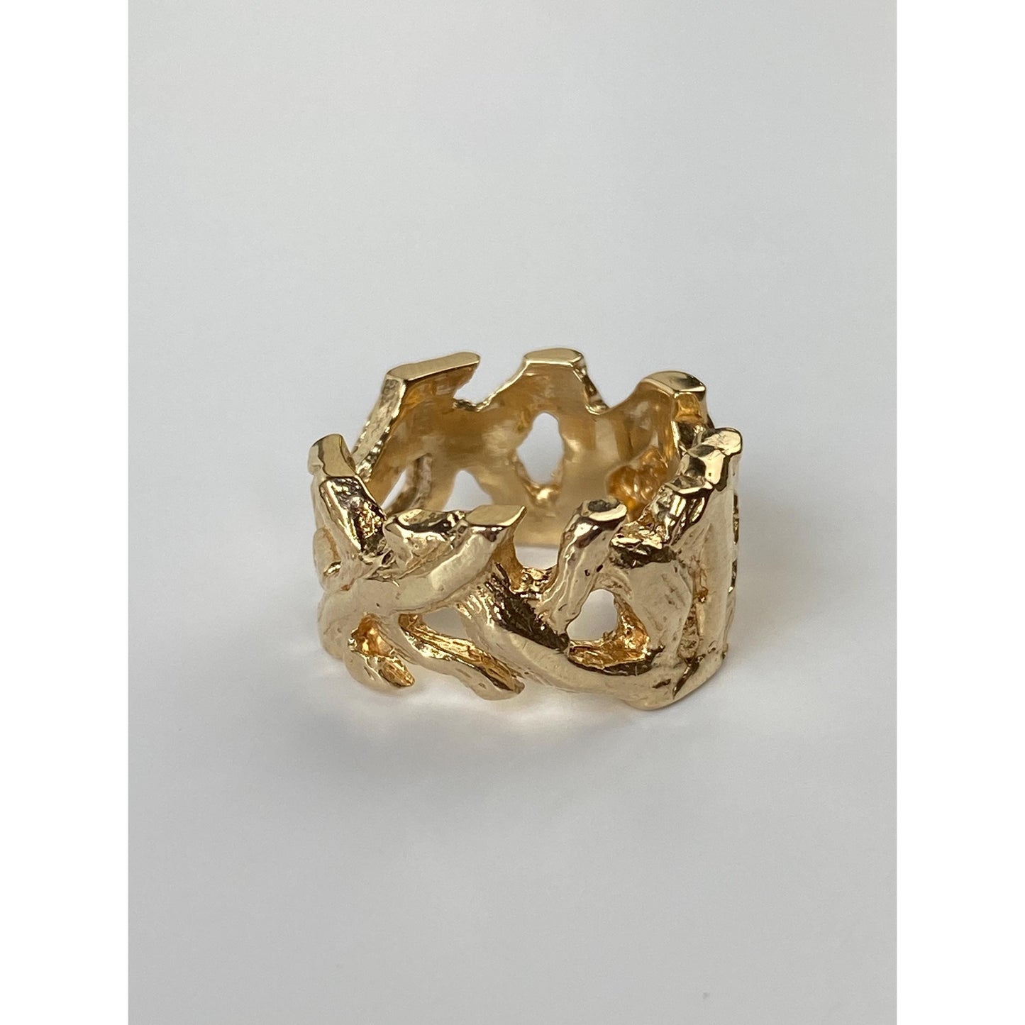 Vintage Solid 14k Yellow Gold Branch Woodsy Ring Band - Size 4.25