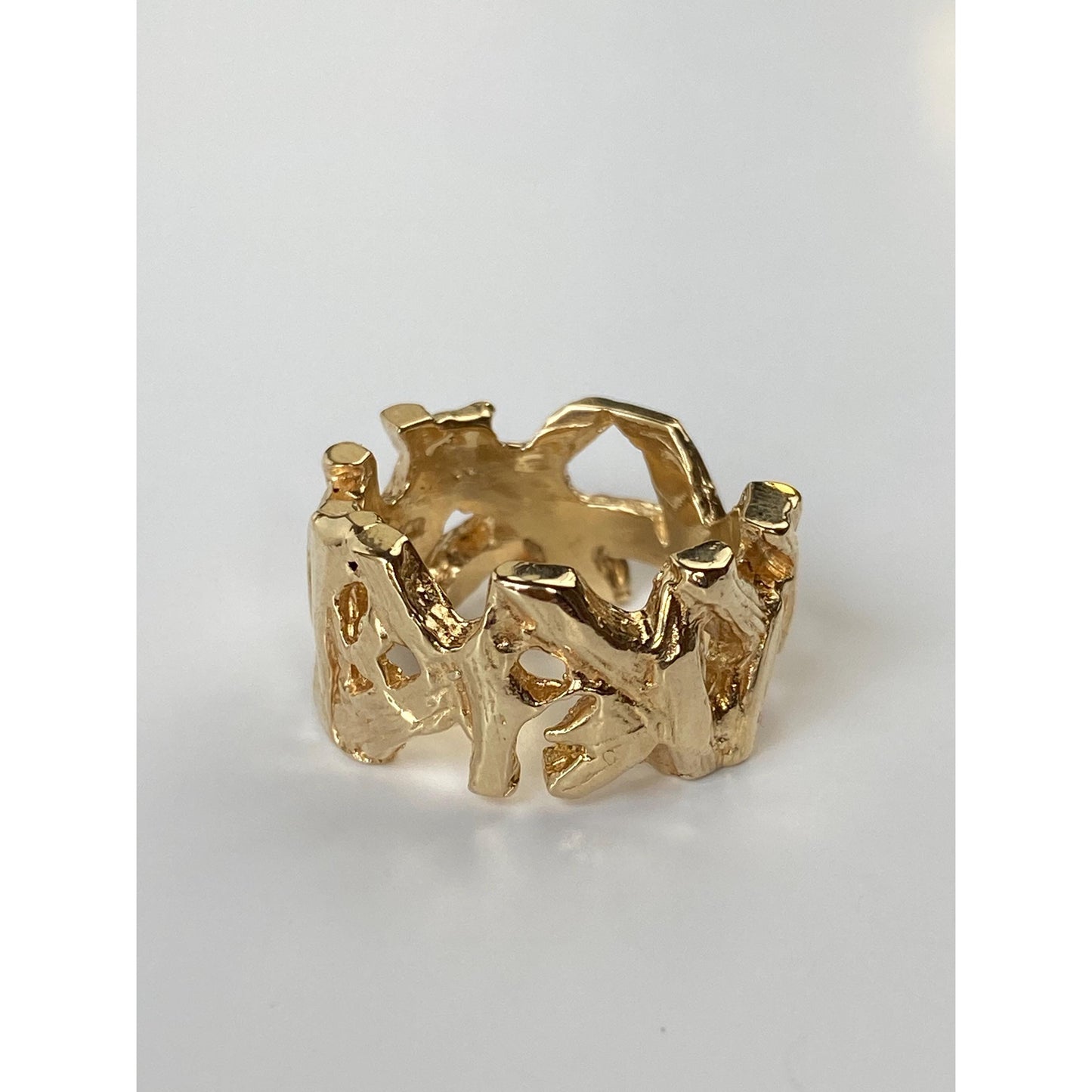 Vintage Solid 14k Yellow Gold Branch Woodsy Ring Band - Size 4.25