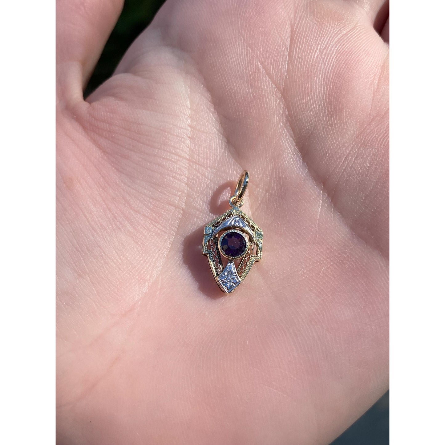 Solid 14k White & Yellow Gold Purple Cubic Zirconia Art Deco Style Stick Pin Conversion Charm