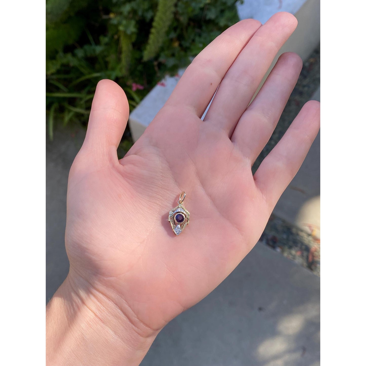 Solid 14k White & Yellow Gold Purple Cubic Zirconia Art Deco Style Stick Pin Conversion Charm