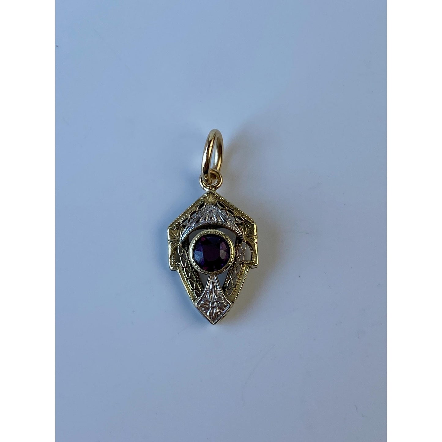 Solid 14k White & Yellow Gold Purple Cubic Zirconia Art Deco Style Stick Pin Conversion Charm