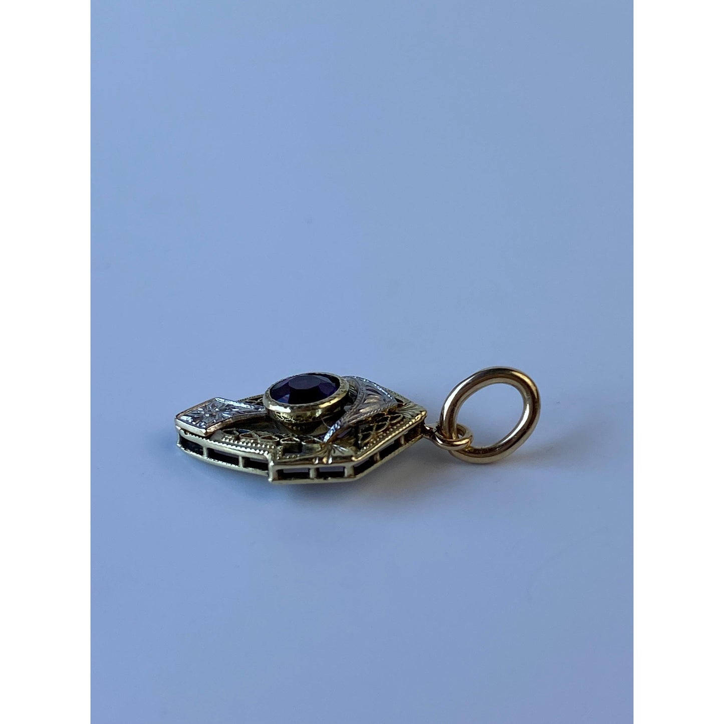 Solid 14k White & Yellow Gold Purple Cubic Zirconia Art Deco Style Stick Pin Conversion Charm