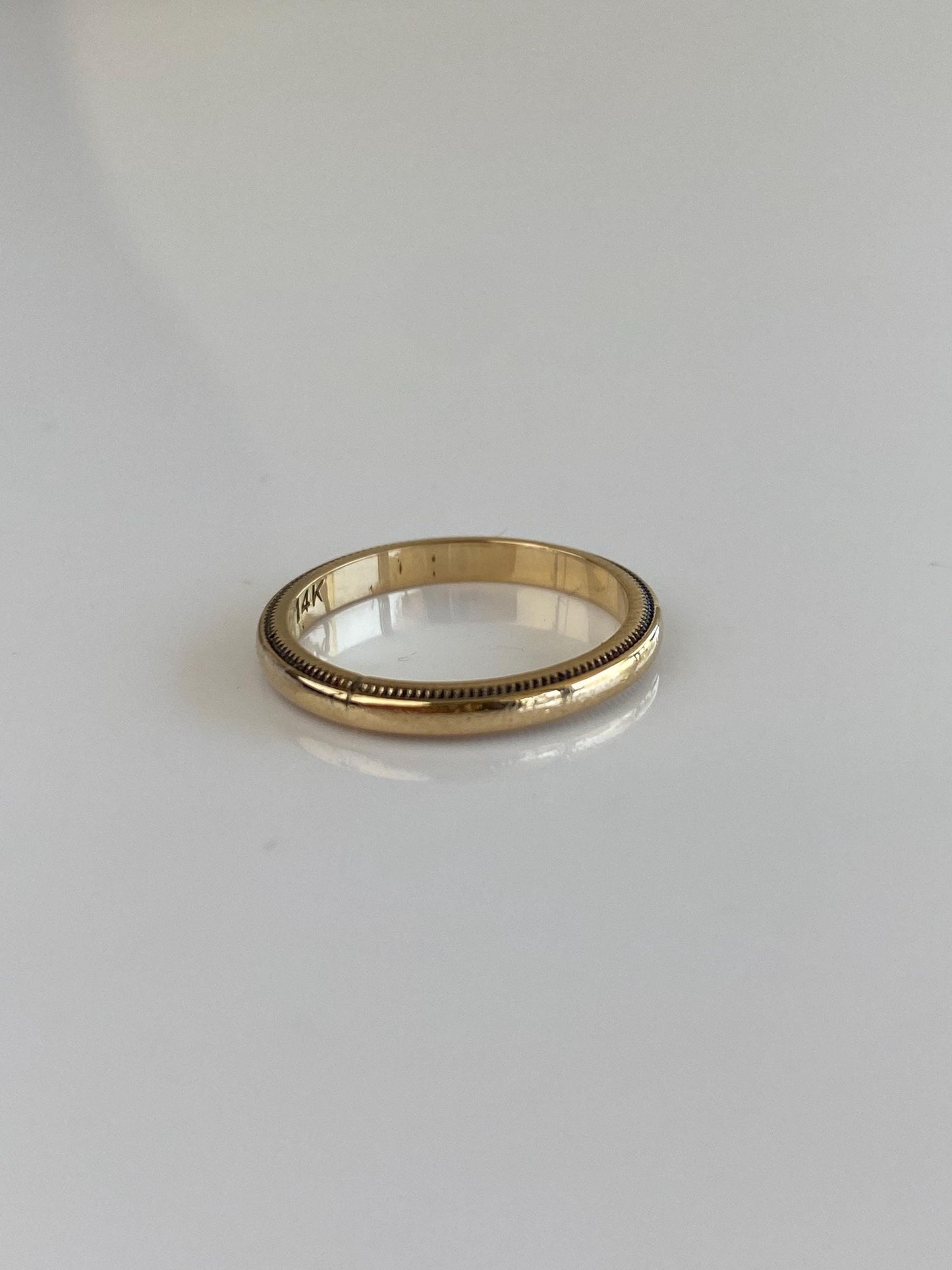 Vintage Solid 14k Yellow Gold Miligrain Ring Band - Size 4.25
