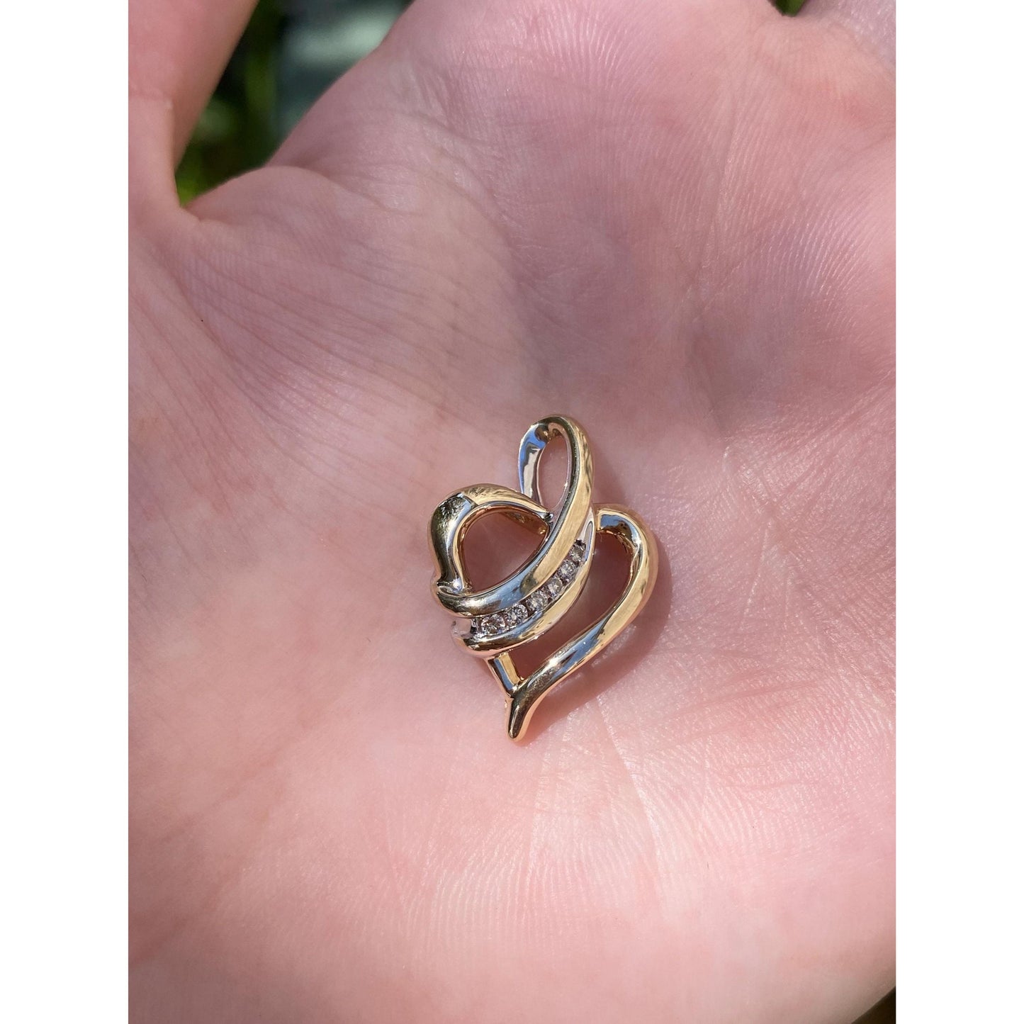 Vintage Solid 10k White & Yellow Gold Diamond Heart Charm