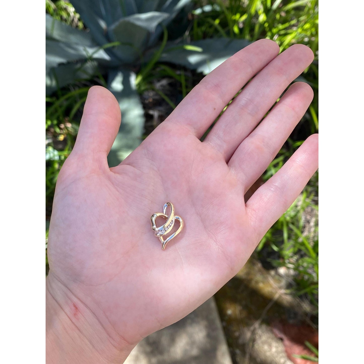 Vintage Solid 10k White & Yellow Gold Diamond Heart Charm