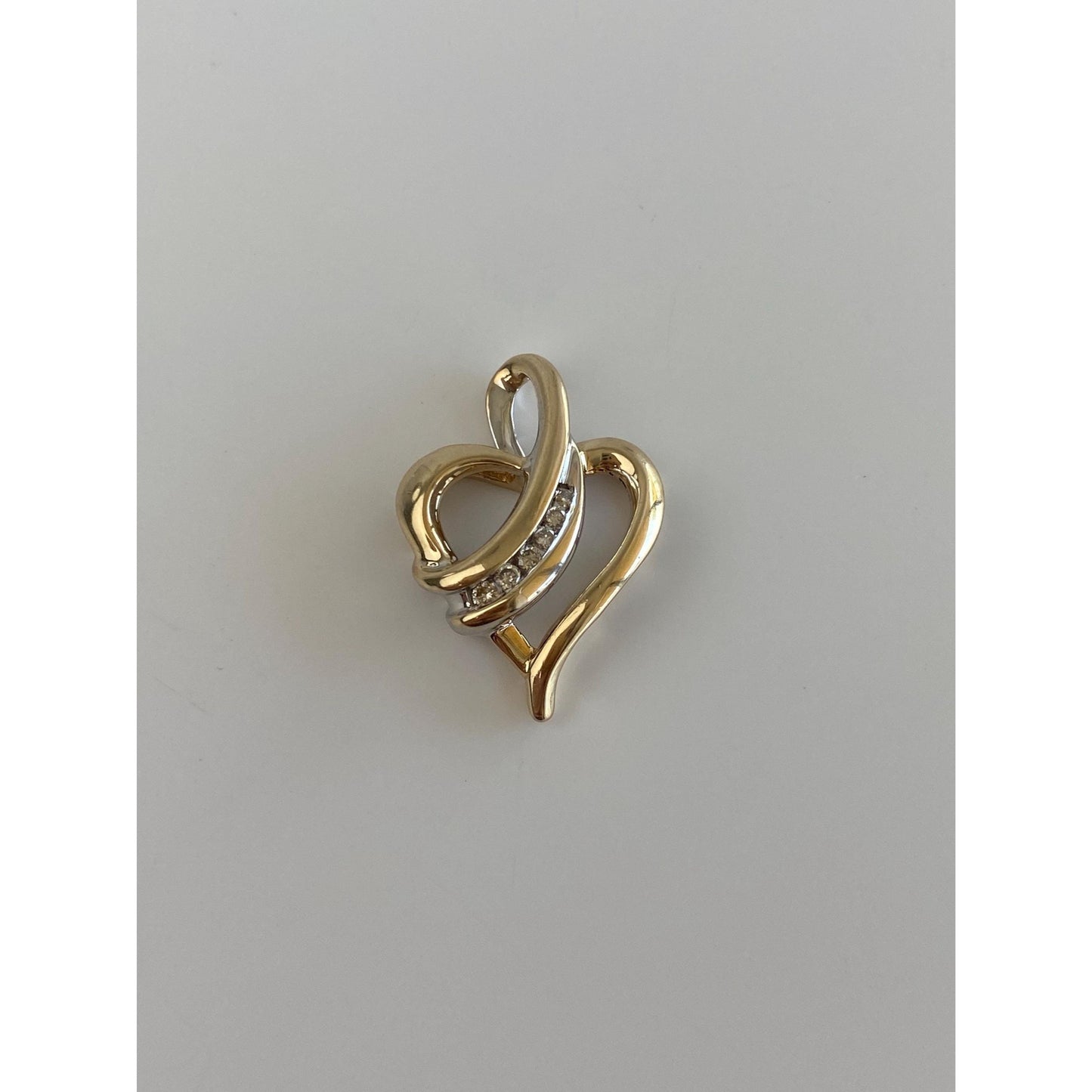 Vintage Solid 10k White & Yellow Gold Diamond Heart Charm