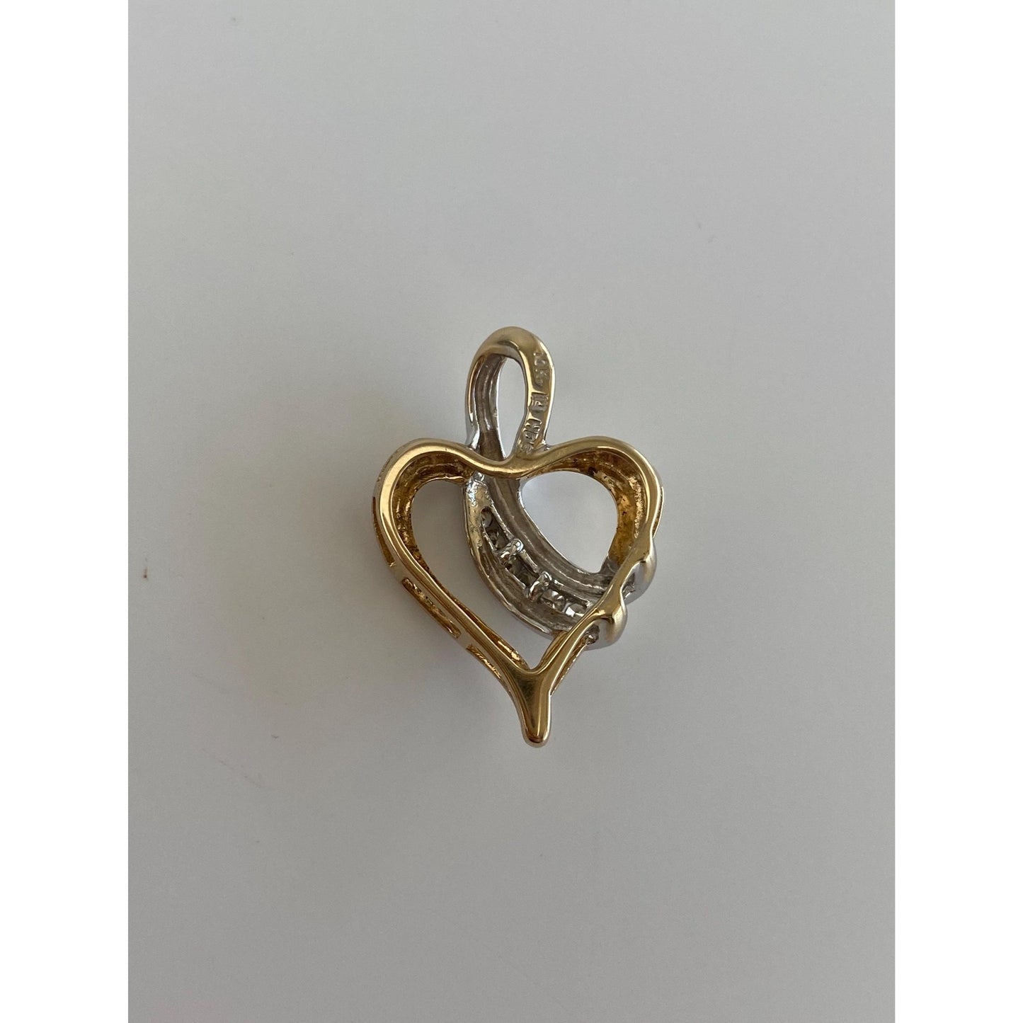 Vintage Solid 10k White & Yellow Gold Diamond Heart Charm
