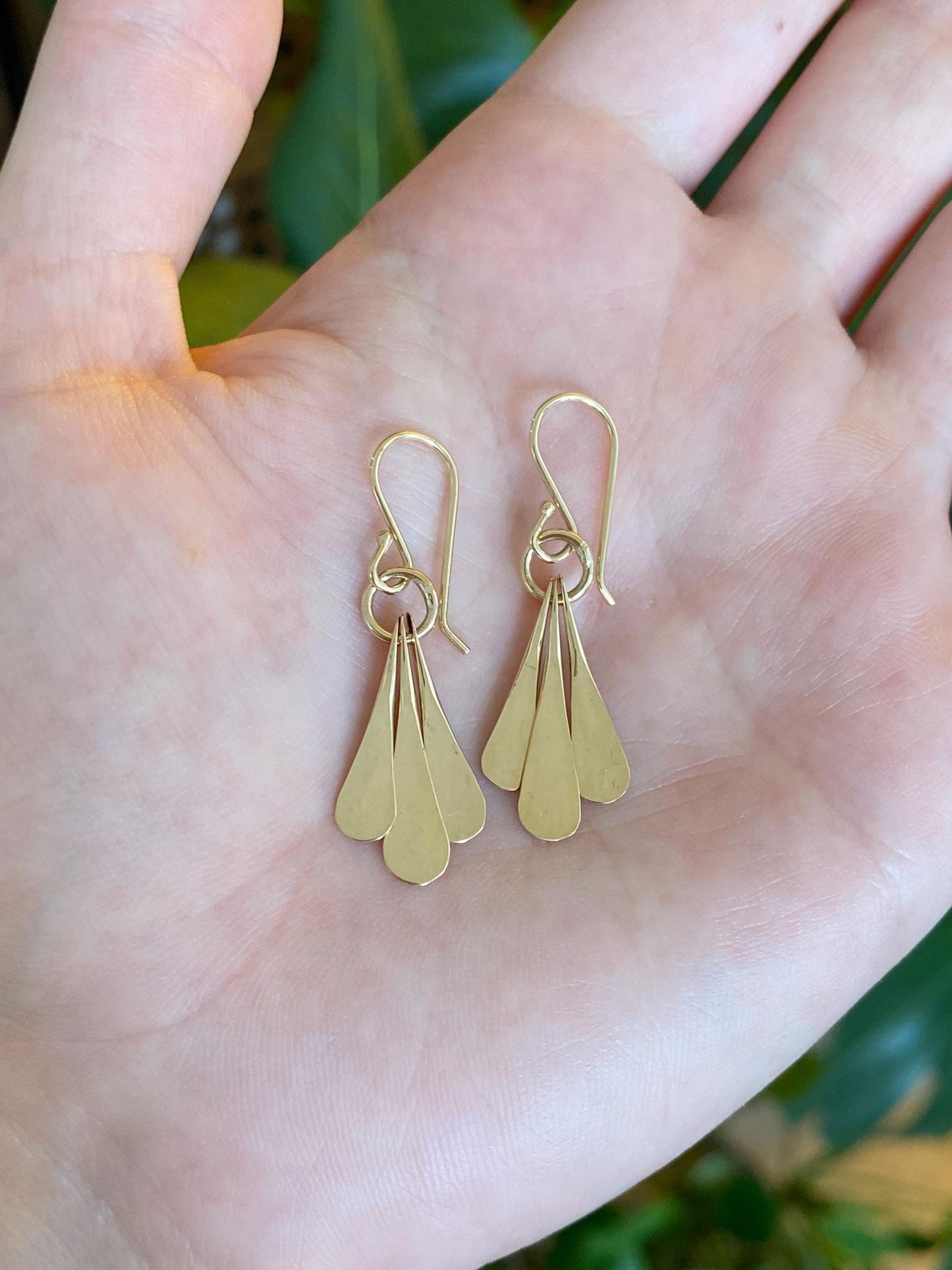 Solid 14k Yellow Gold Forged Fringe Dangle Earrings