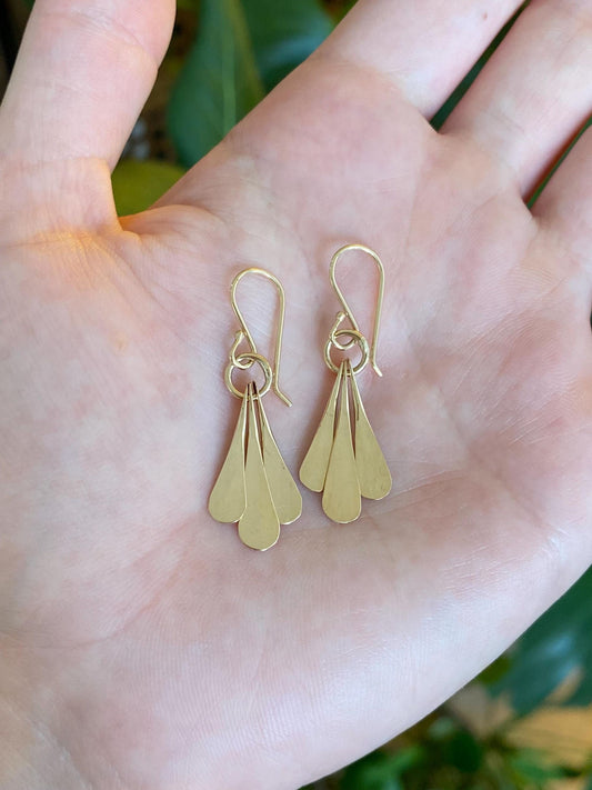 Solid 14k Yellow Gold Forged Fringe Dangle Earrings