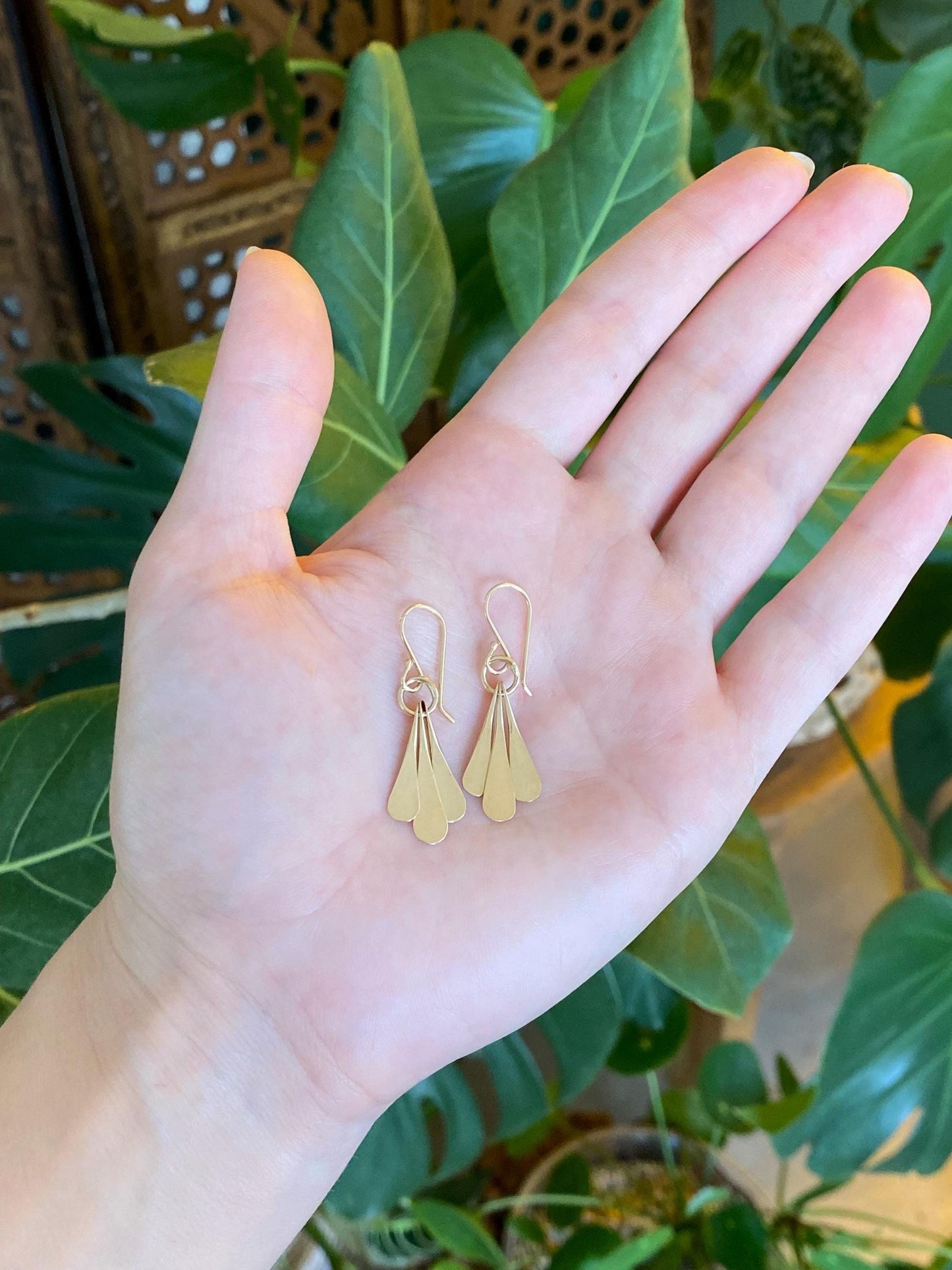 Solid 14k Yellow Gold Forged Fringe Dangle Earrings