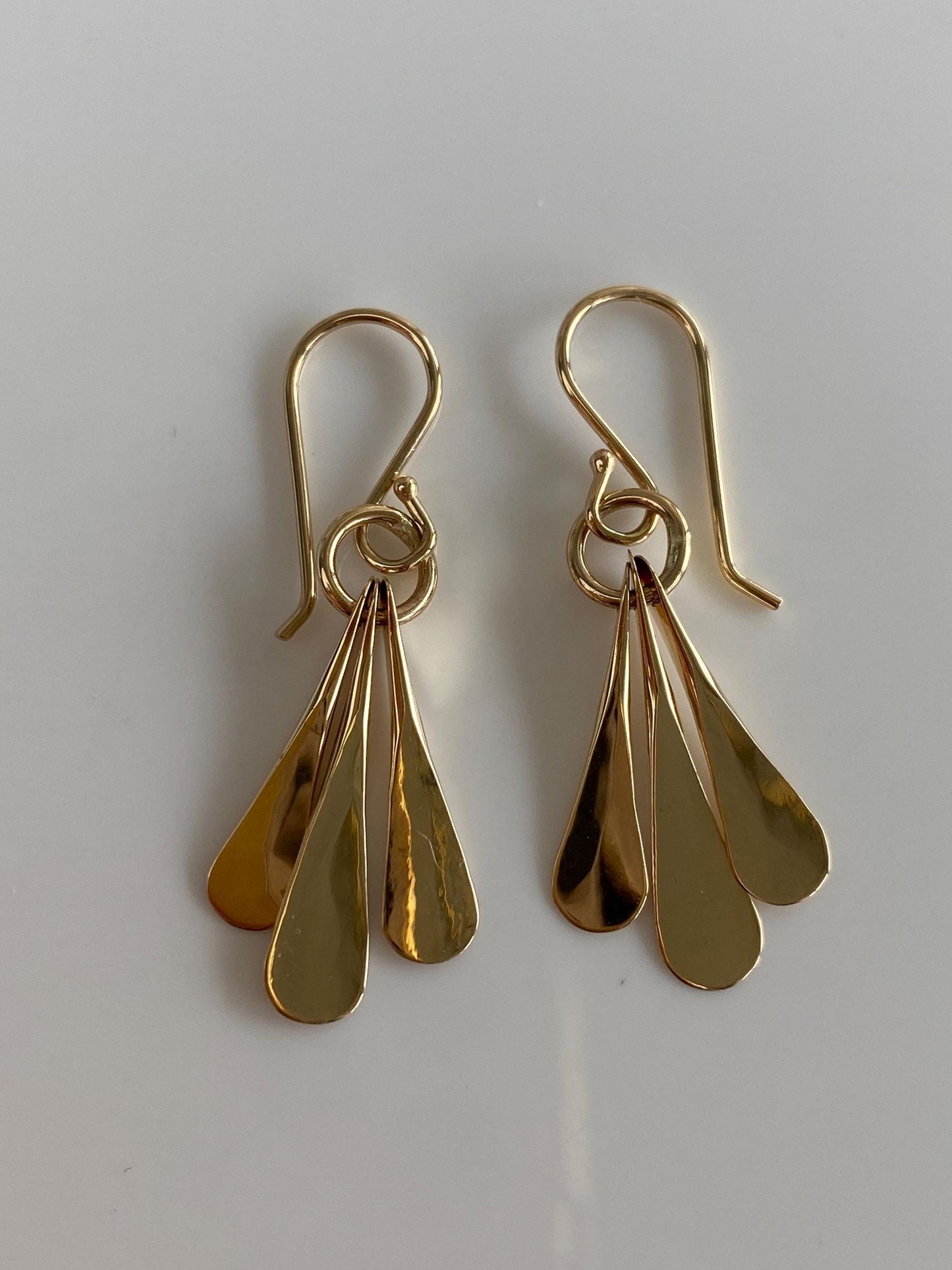 Solid 14k Yellow Gold Forged Fringe Dangle Earrings
